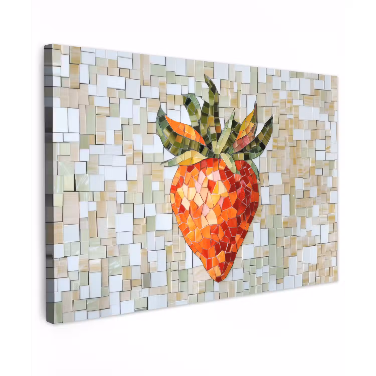 Aardbei - Rood - Mozaïek - Fruit Tuinposter op houten frame 2 cm dik klein -3d