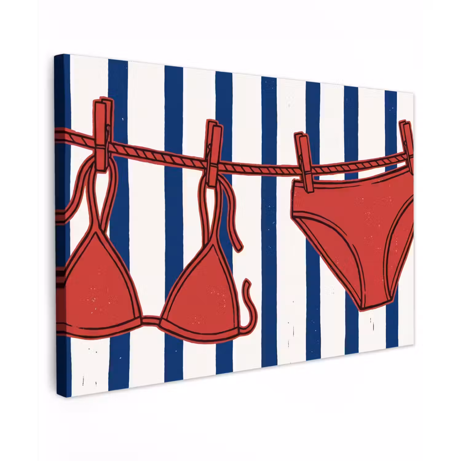 Badkleding - Waslijn - Zomer - Illustratie - Rood Tuinposter op houten frame 2 cm dik klein -3d