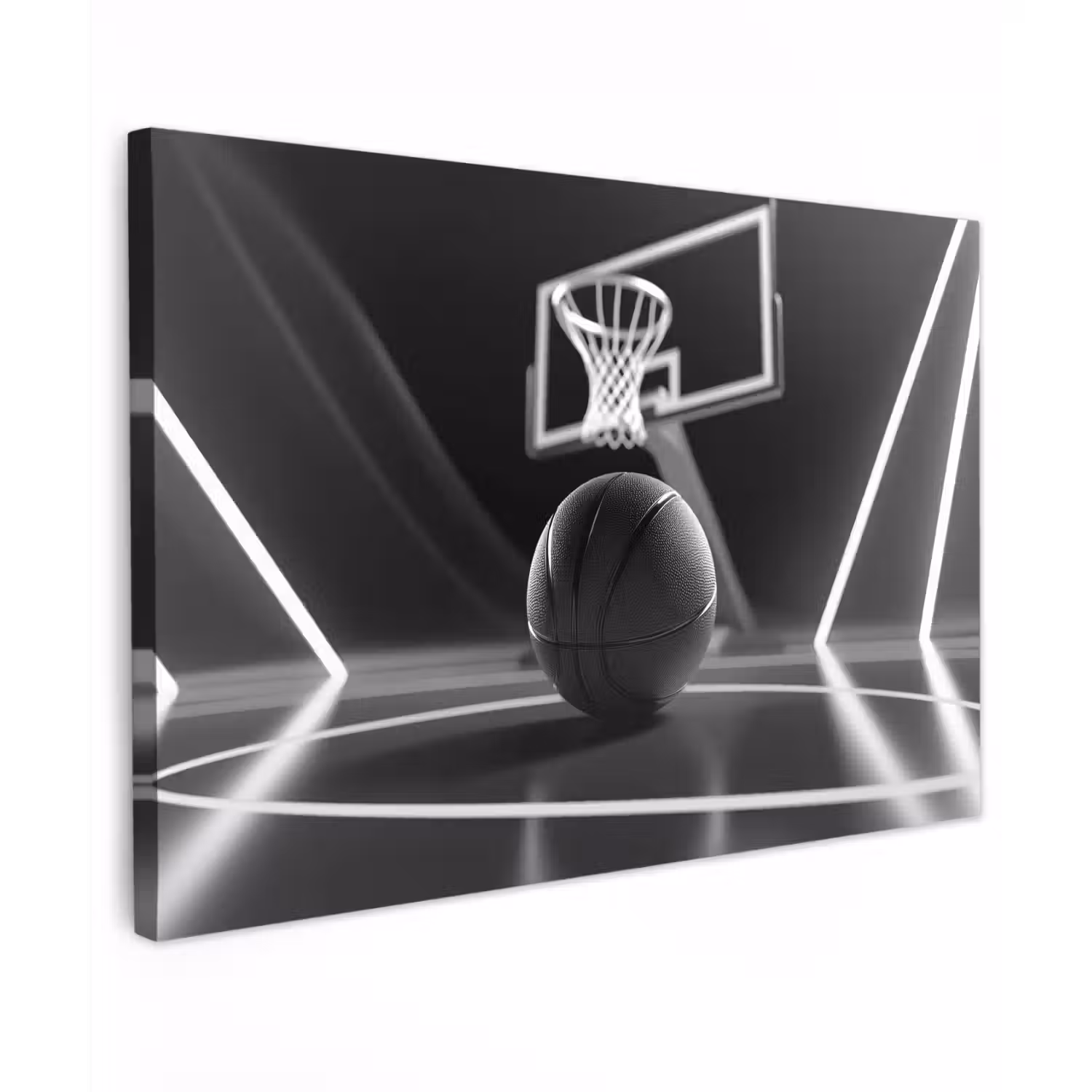 Basketbal - Basketbalveld - Lichtlijnen Tuinposter op houten frame 2 cm dik klein -3d