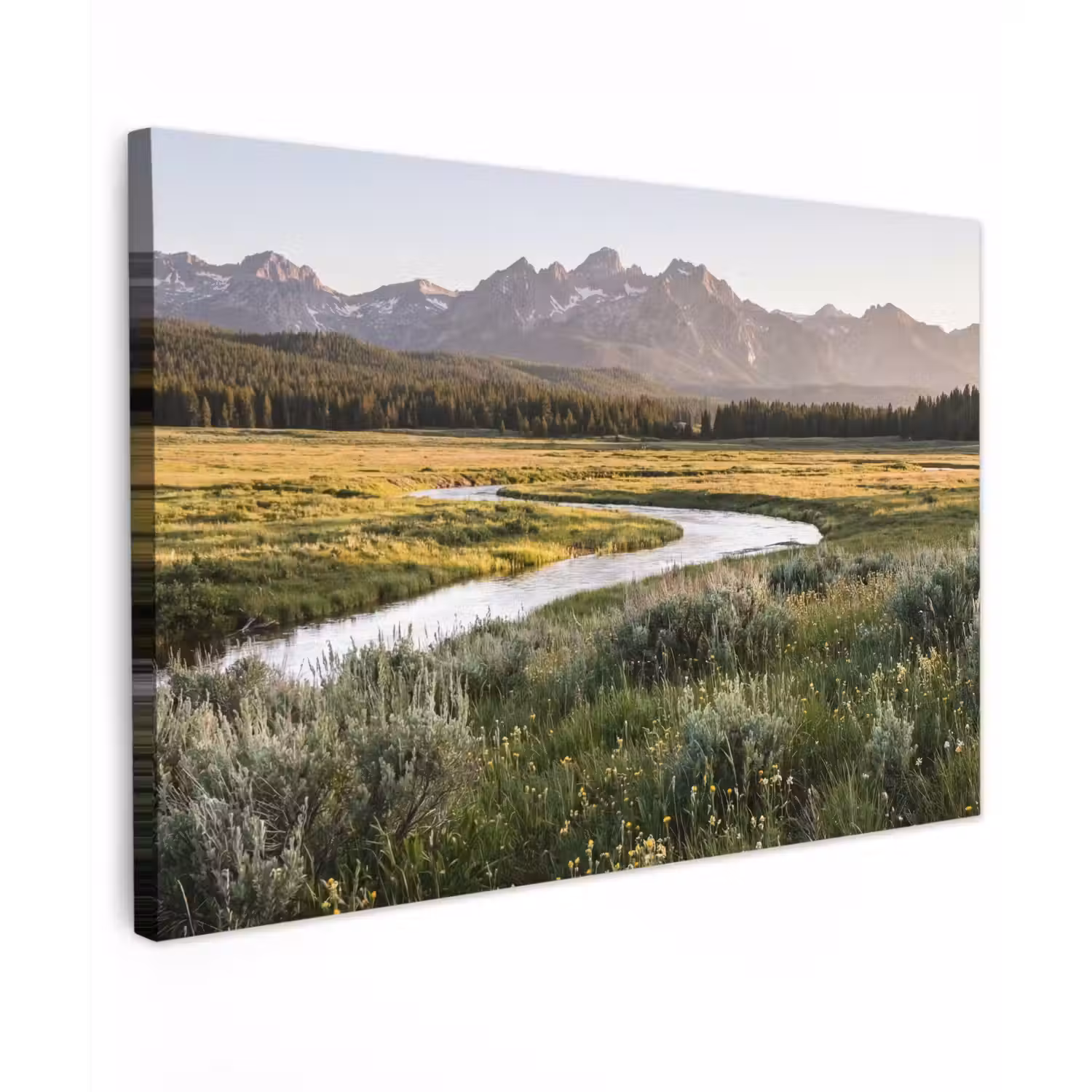Berglandschap - Rivier - Bos Tuinposter op houten frame 2 cm dik klein -3d
