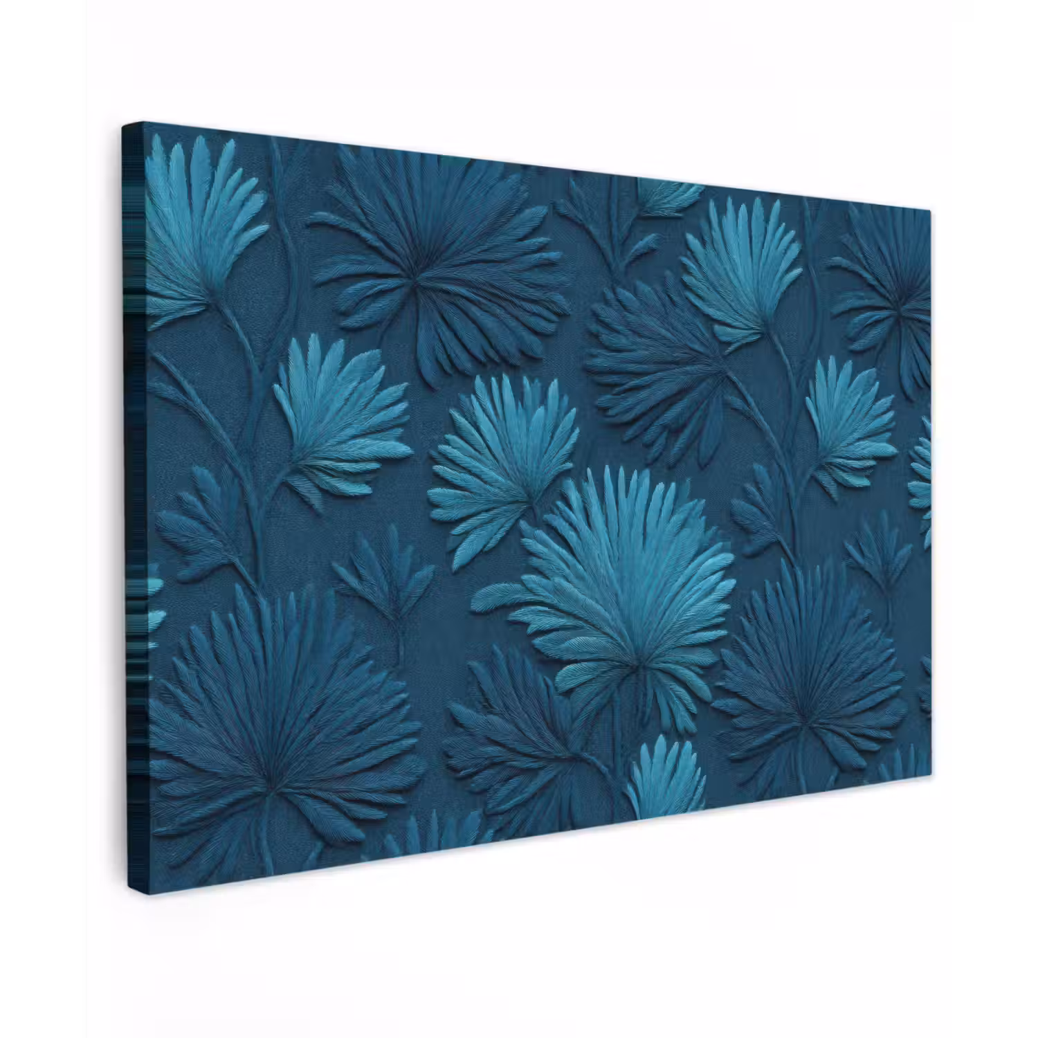 Bladeren - Reliëf - Patroon - Oceaanblauw - Modern Tuinposter op houten frame 2 cm dik klein 845 -3d