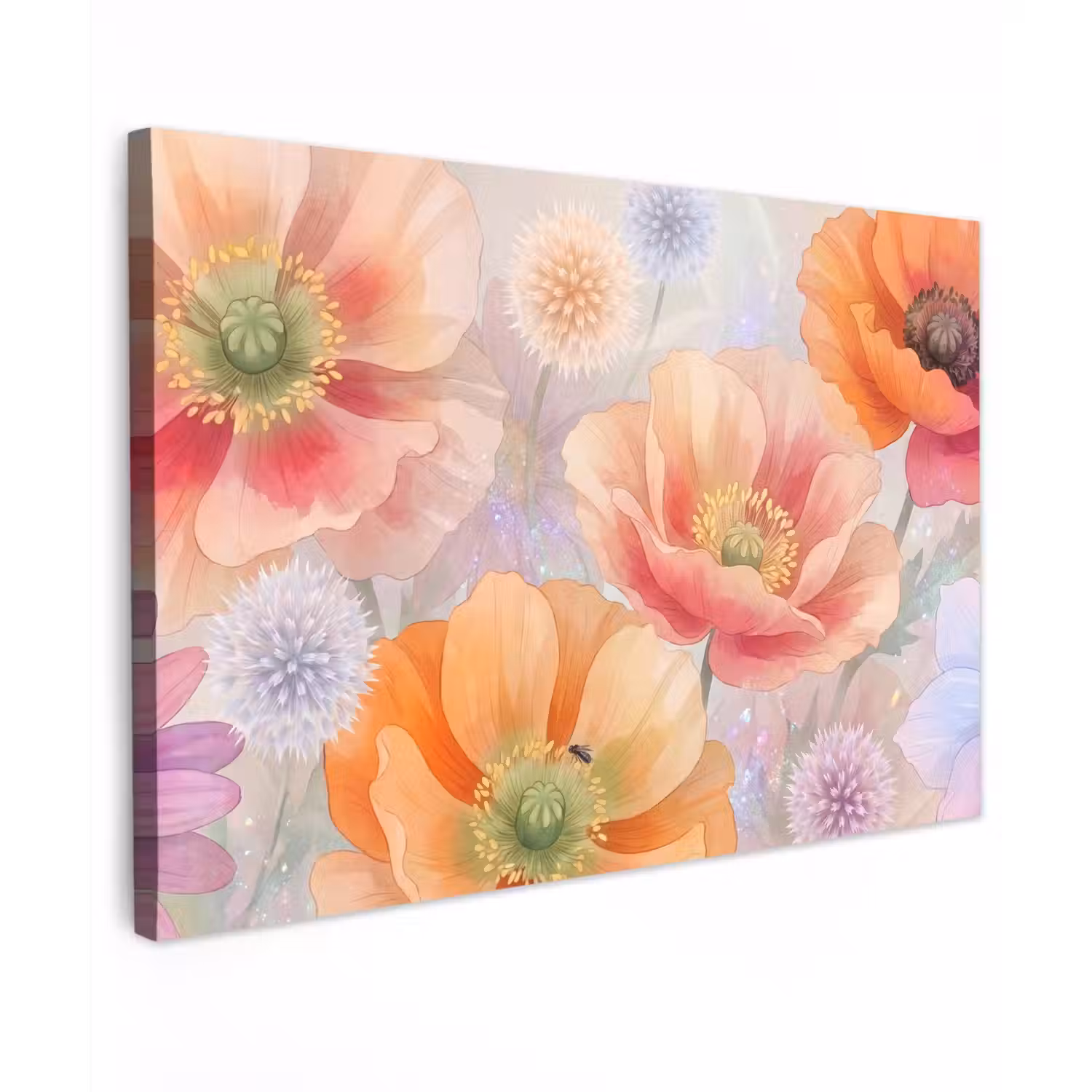 Bloemen - Aquarel - Natuur - Modern - Kleurrijk Tuinposter op houten frame 2 cm dik klein -3d