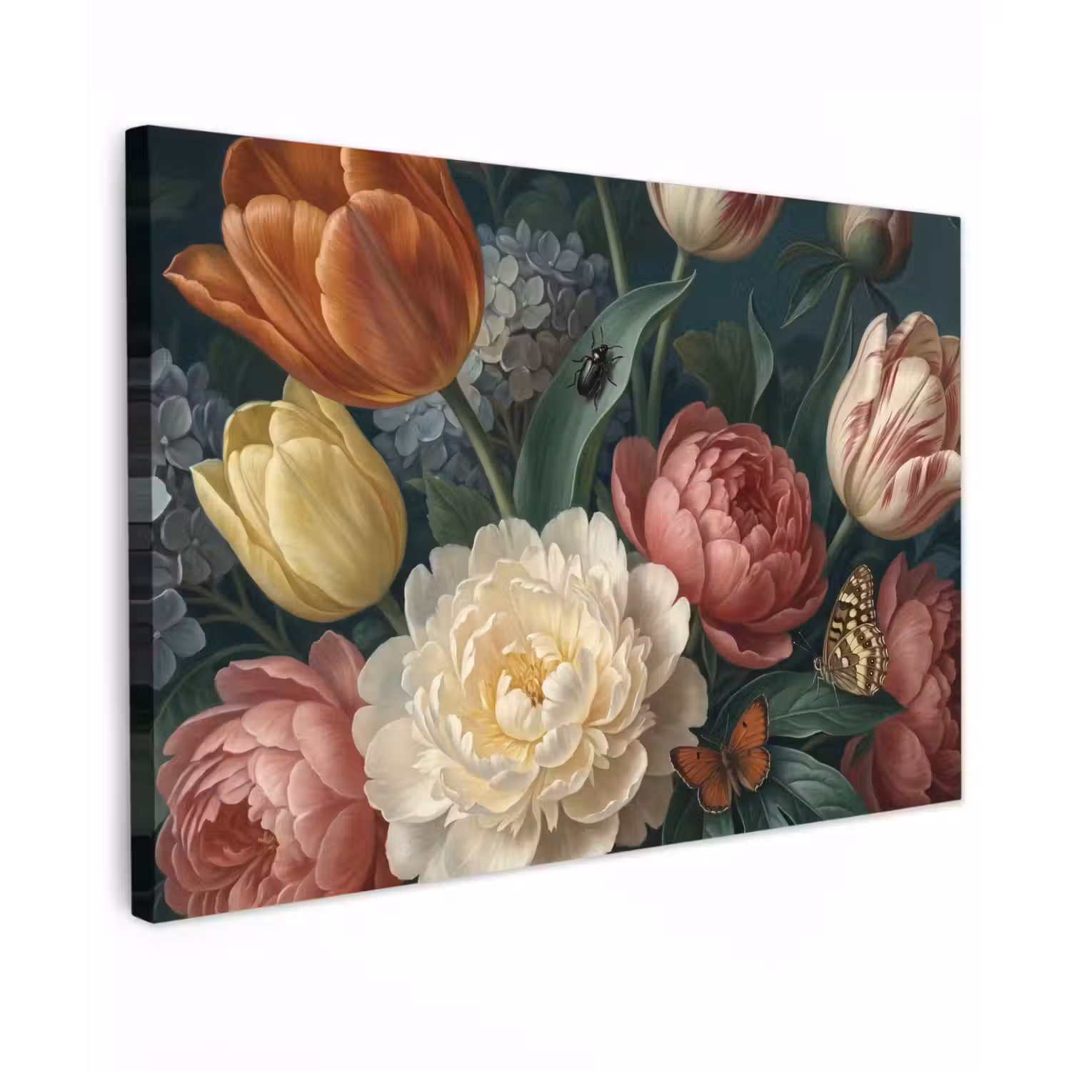 Bloemen - Boeket - Natuur - Klassiek - Donker Tuinposter op houten frame 2 cm dik klein -3d