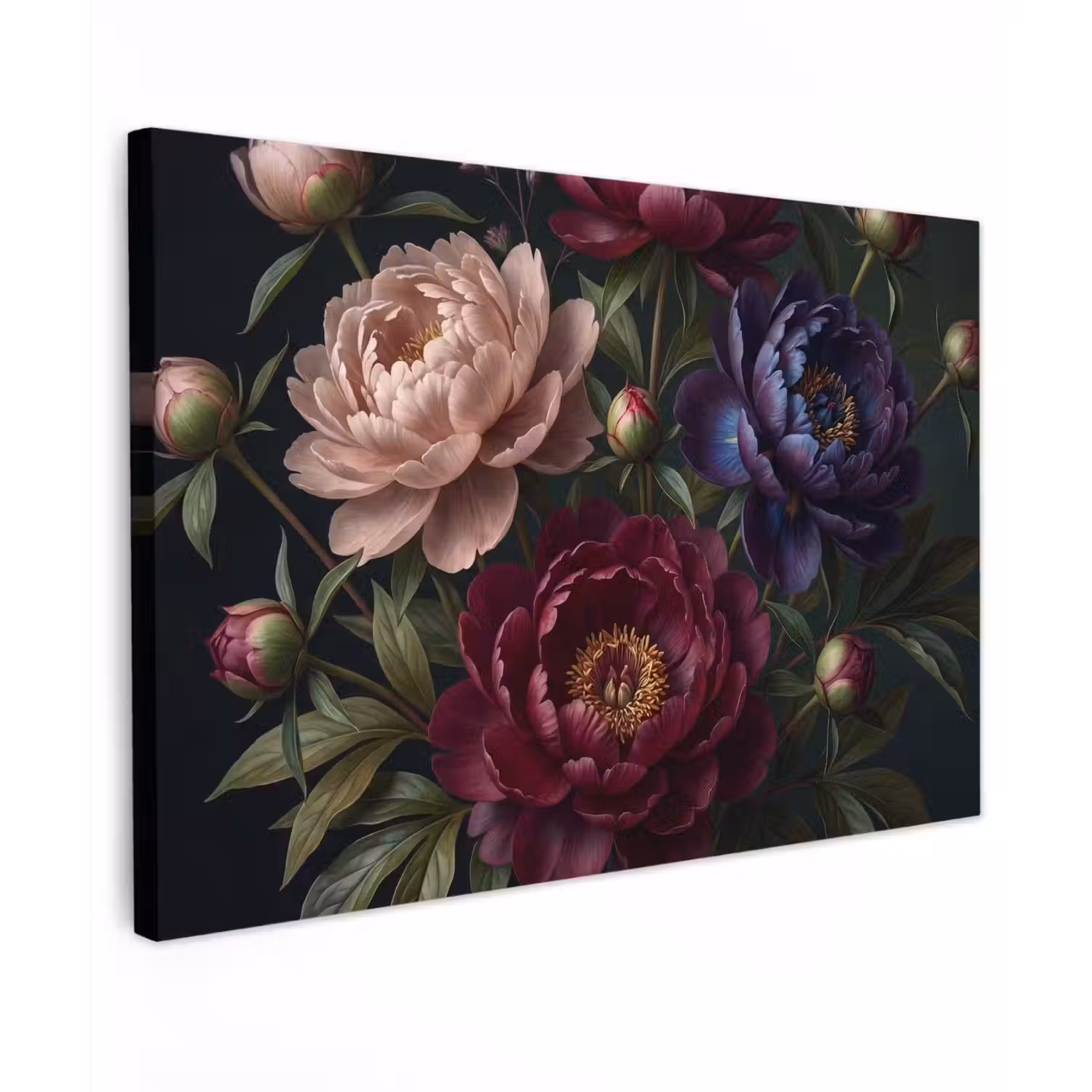 Bloemen - Boeket - Natuur - Modern - Donker Tuinposter op houten frame 2 cm dik klein -3d