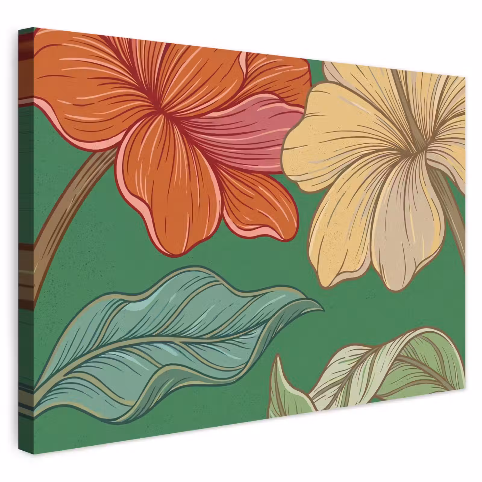 Buiten canvas - Bloemen - Groen - Illustratie - Bloemen - Groen - Illustratie Tuinposter op houten frame 2 cm dik klein