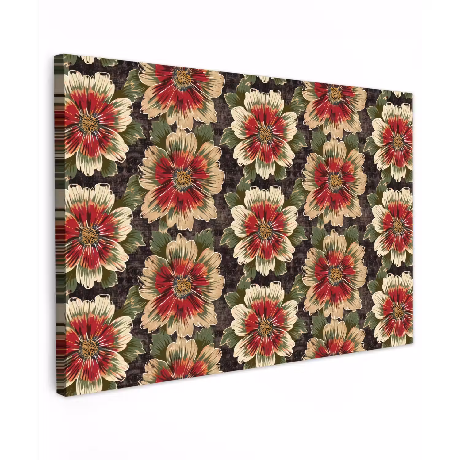 Bloemen - Klassiek - Patroon - Rood Tuinposter op houten frame 2 cm dik klein 845 -3d
