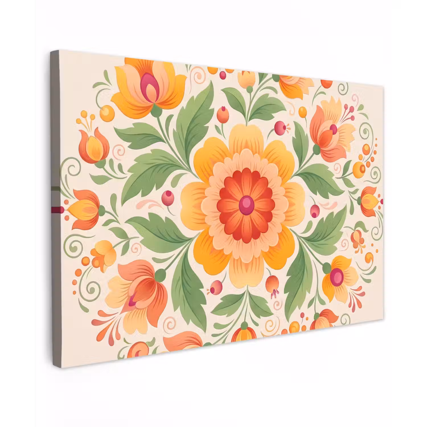 Bloemen - Patroon - Decoratief - Oranje Tuinposter op houten frame 2 cm dik klein -3d