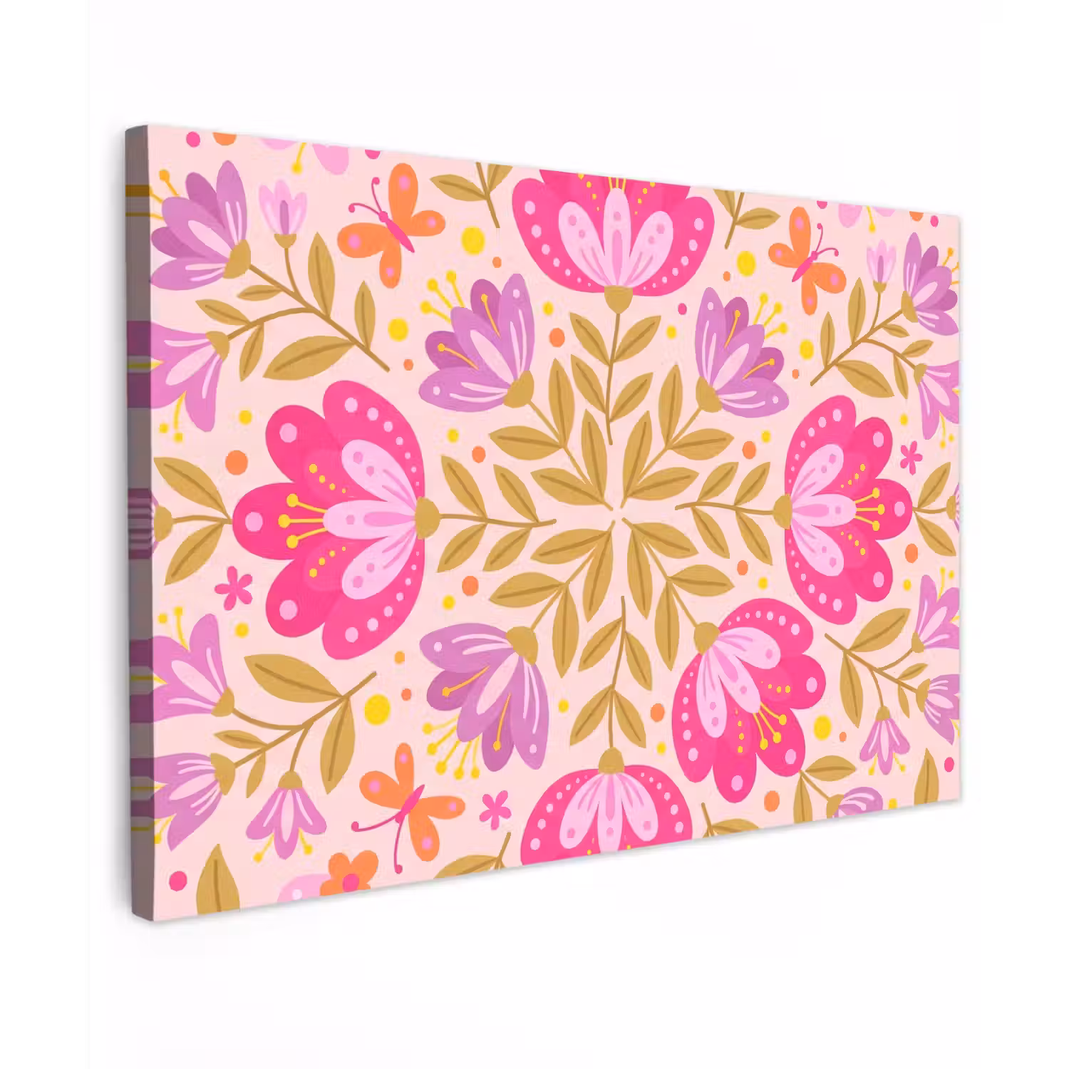 Bloemen - Patroon - Natuur - Abstract - Roze Tuinposter op houten frame 2 cm dik klein -3d