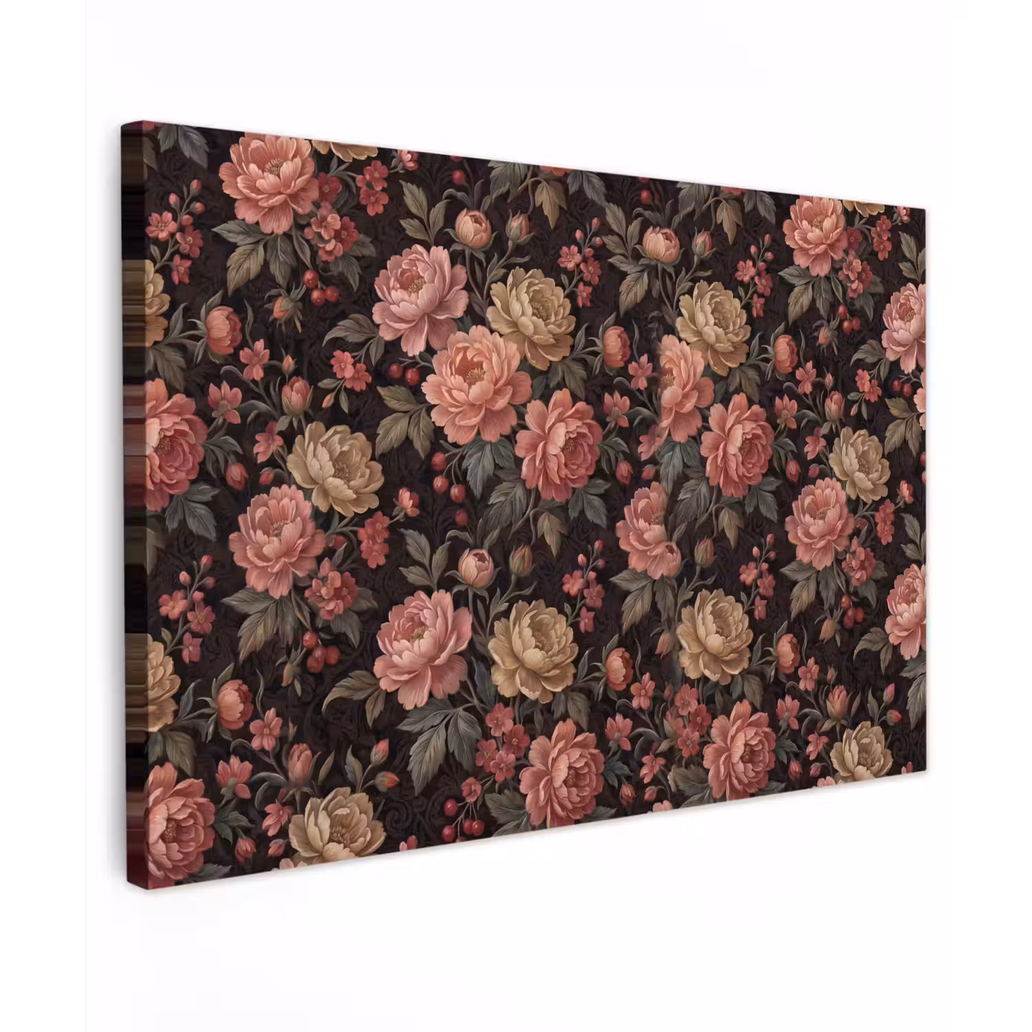 Bloemen - Patroon - Natuur - Vintage - Roze Tuinposter op houten frame 2 cm dik klein -3d