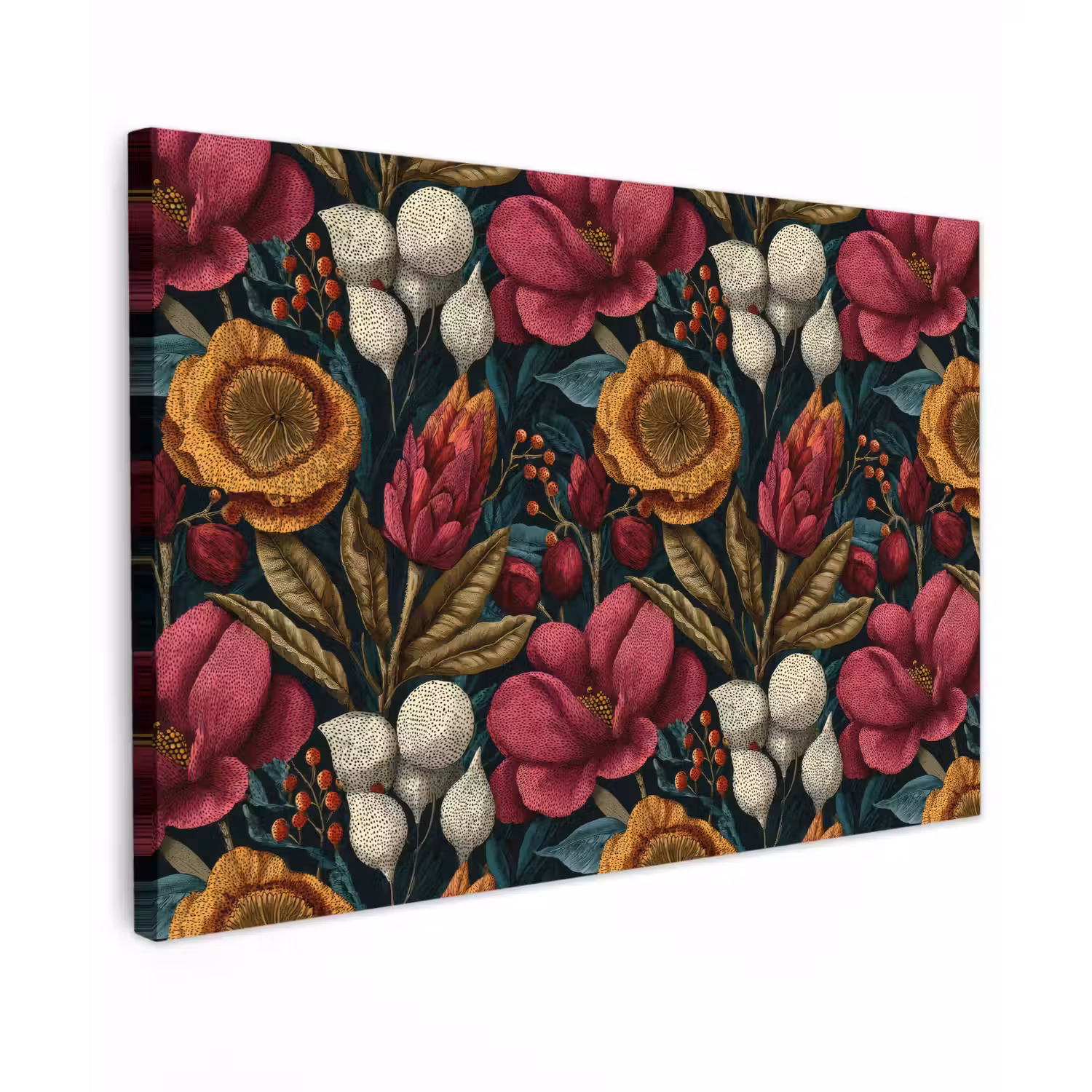 Bloemen - Patroon - Rood - Goud Tuinposter op houten frame 2 cm dik klein 845 -3d