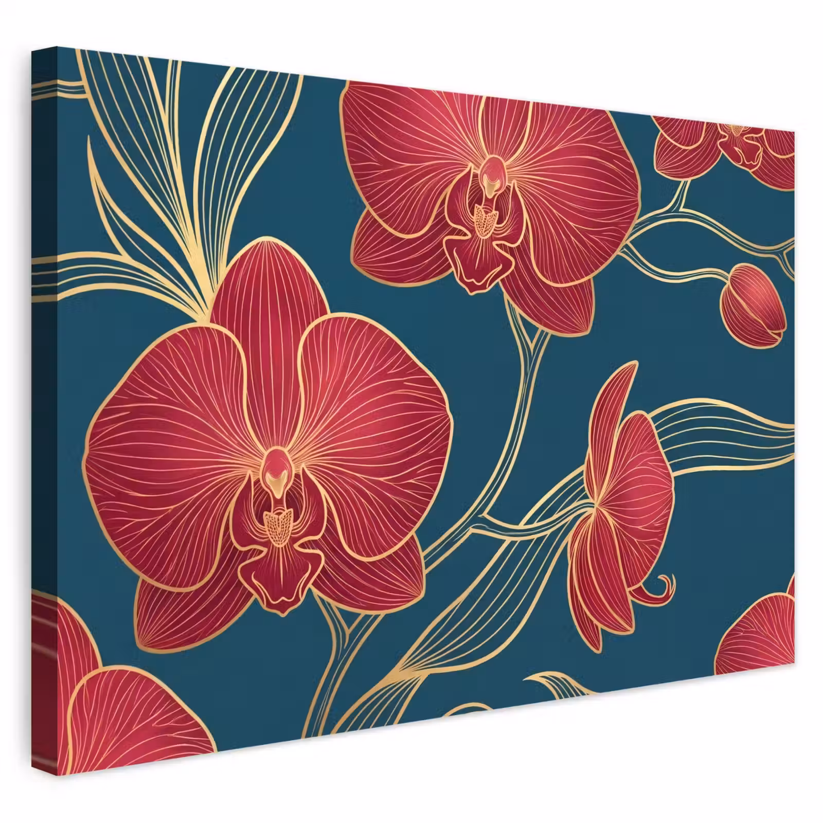 Buiten canvas - Bloemen - Rood - Goud - Bloemen - Rood - Goud Tuinposter op houten frame 2 cm dik klein
