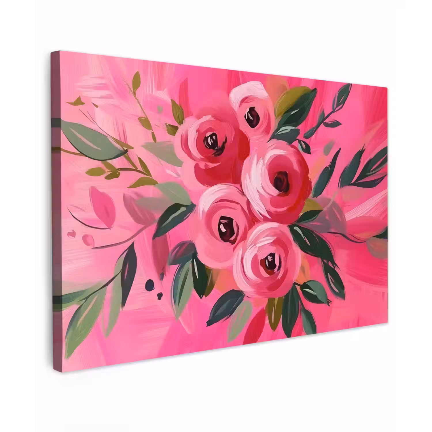 Bloemen - Verf - Roze Tuinposter op houten frame 2 cm dik klein -3d