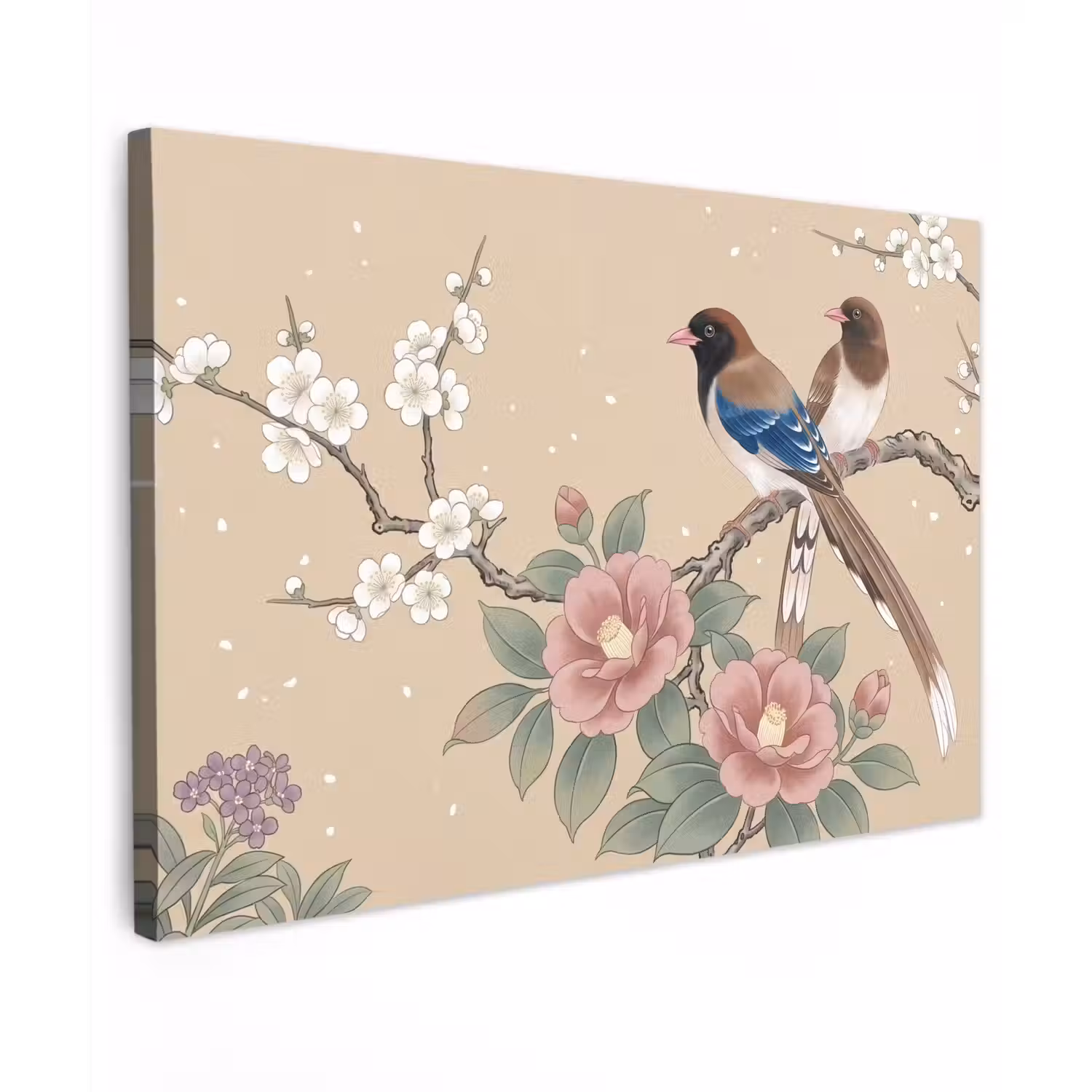Bloemen - Vogels - Bloemen Tuinposter op houten frame 2 cm dik klein -3d