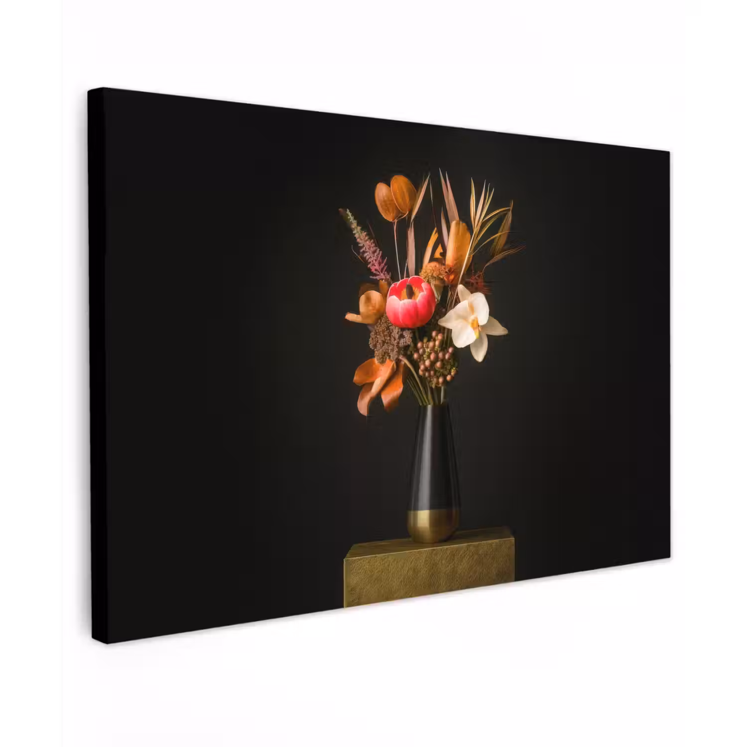 Boeket - Oranje - Gouden - vaas Tuinposter op houten frame 2 cm dik klein -3d