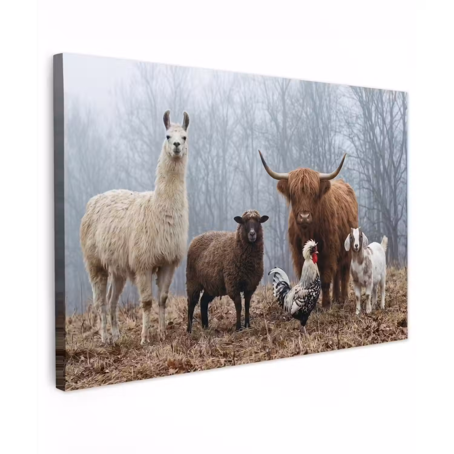 Boerderijdieren - Groep - Mist - Natuur - Rustiek Tuinposter op houten frame 2 cm dik klein -3d