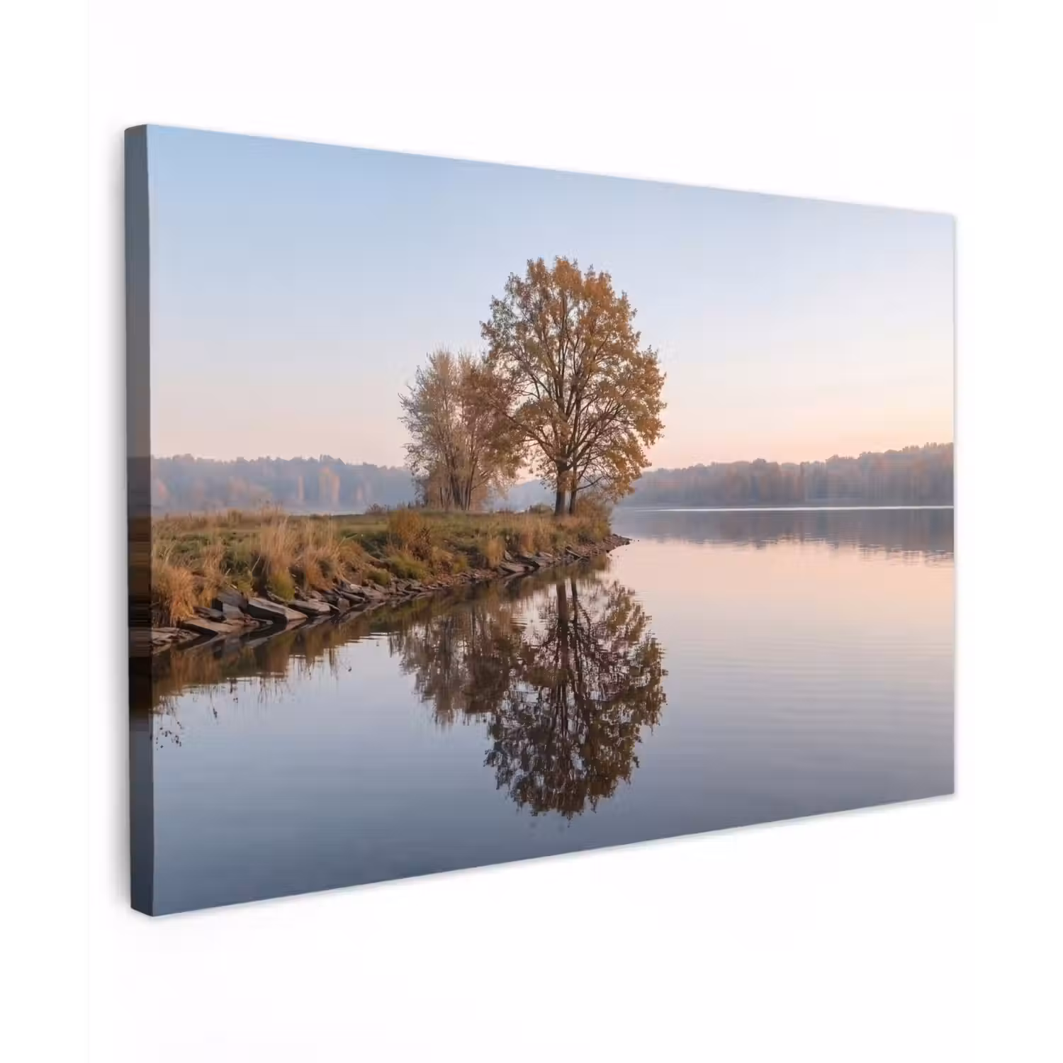 Bomen - Reflectie - Water - Zonsopgang - Serene Tuinposter op houten frame 2 cm dik klein -3d
