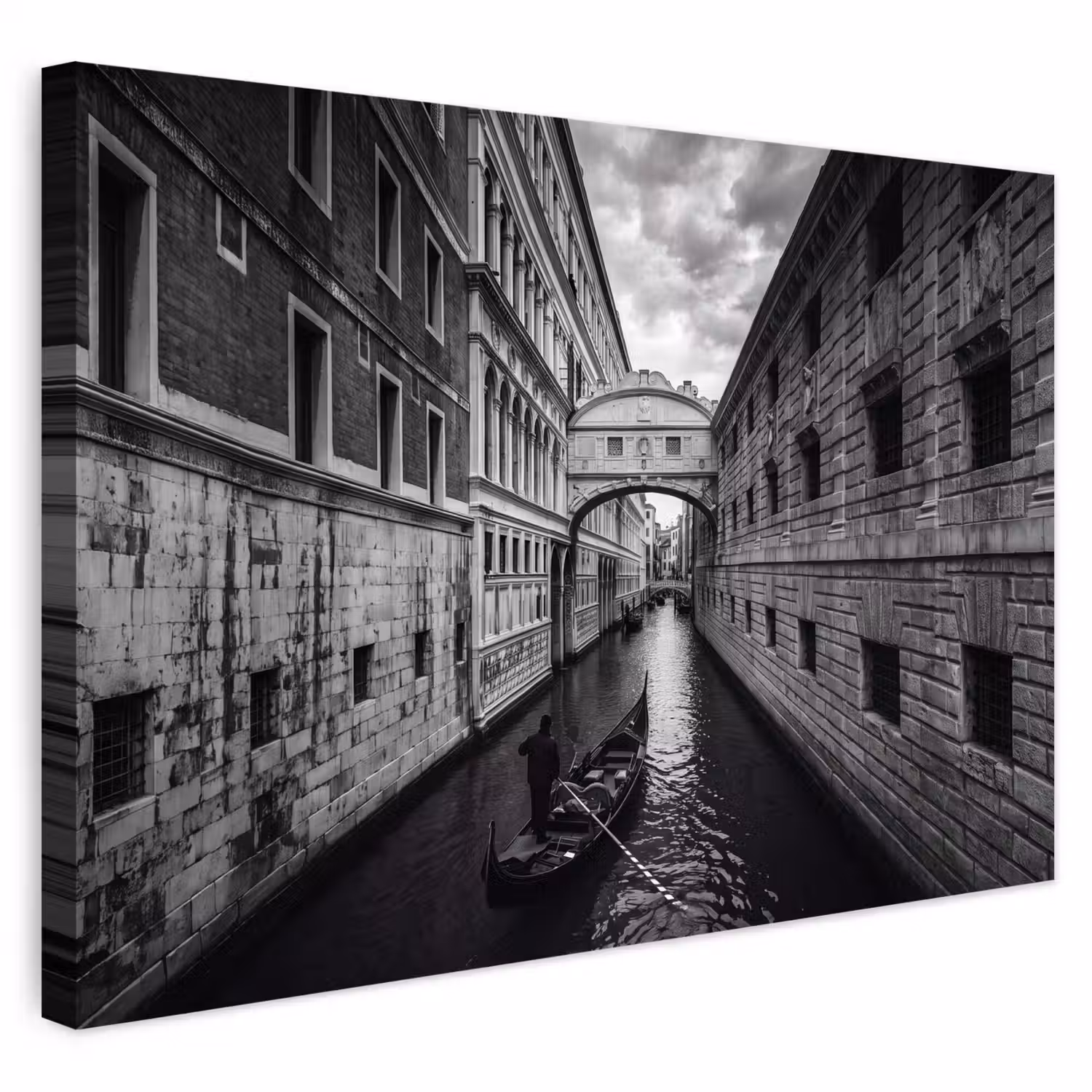 Boot - Waterweg - Stad - Zwart-wit - Architectuur Tuinposter op houten frame 2 cm dik klein -3d
