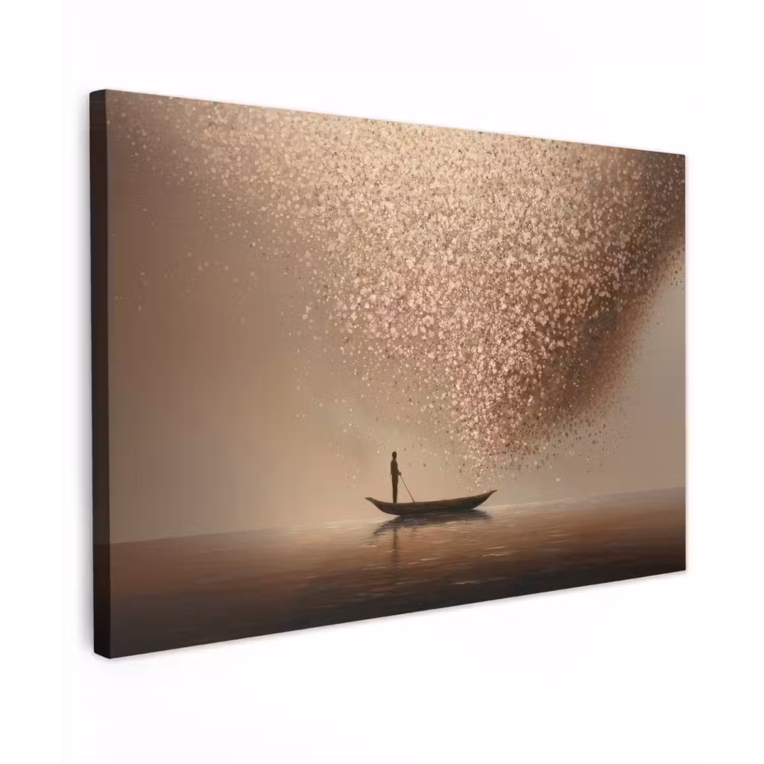 Bootje - Blaadjes - Goud - Water Tuinposter op houten frame 2 cm dik klein -3d