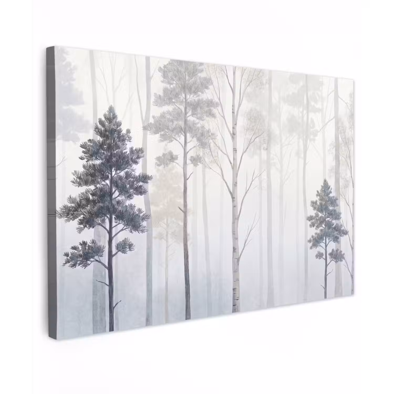 Bos - Bomen - Mist - Natuur - Illustratie - Grijs Tuinposter op houten frame 2 cm dik klein -3d