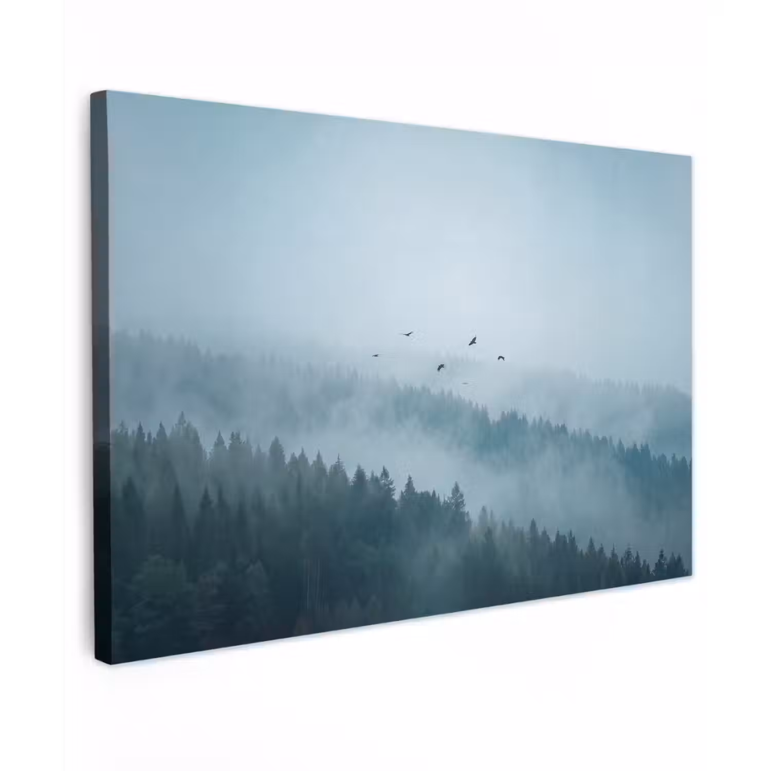 Bos - Mist - Vogels - Natuur - Groen Tuinposter op houten frame 2 cm dik klein -3d