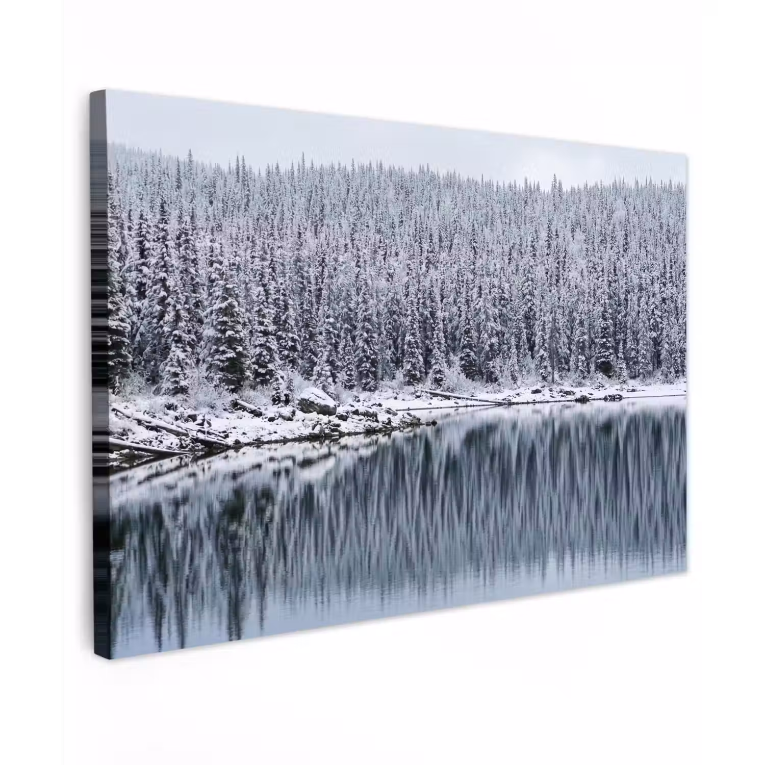 Bos - Reflectie - Meer - Winter - Serene Tuinposter op houten frame 2 cm dik klein -3d
