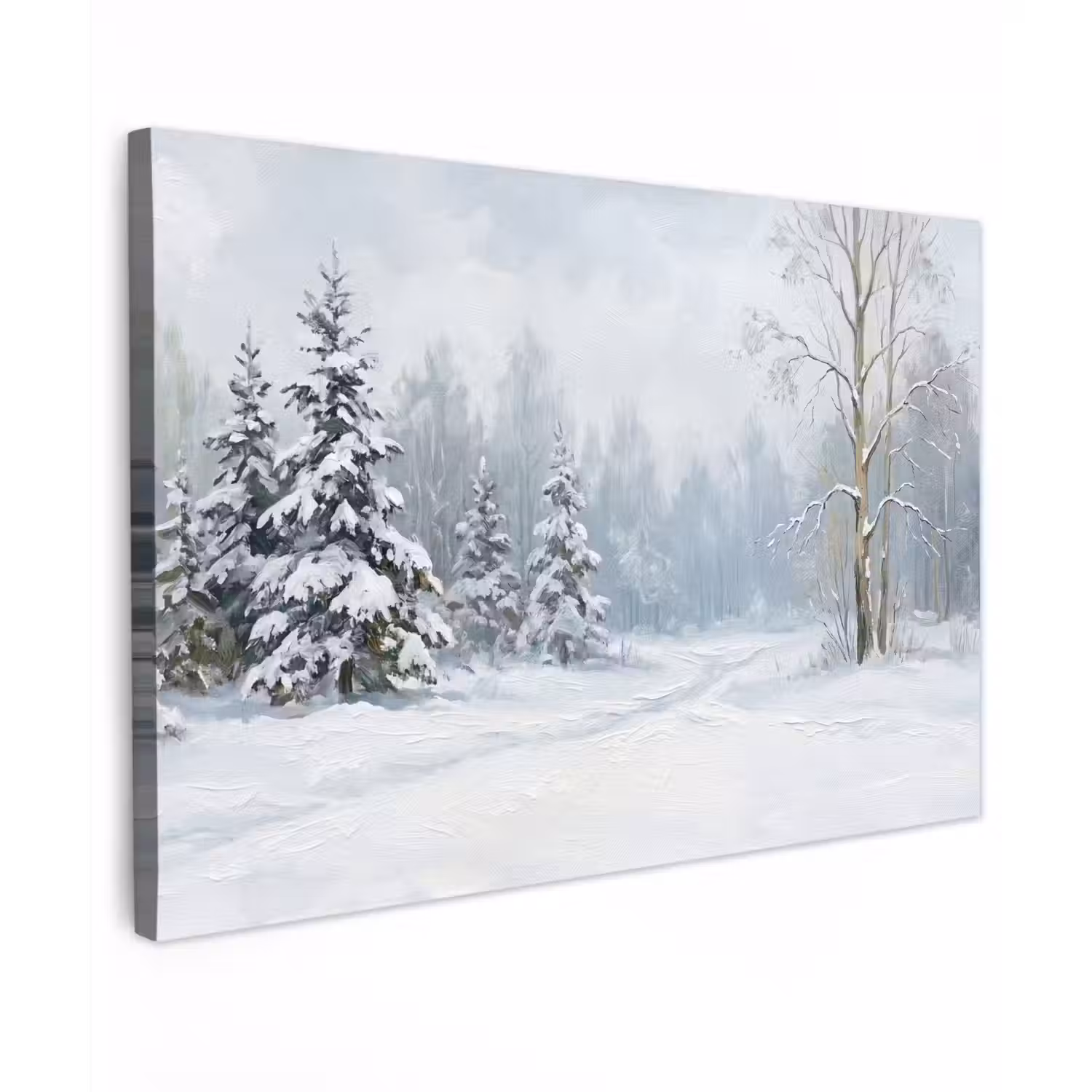 Bospad - Dennen - Sneeuw - Winter - Rustgevend Tuinposter op houten frame 2 cm dik klein -3d