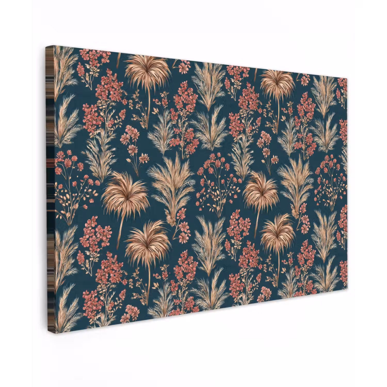 Botanisch - Patroon - Blauw Tuinposter op houten frame 2 cm dik klein 845 -3d