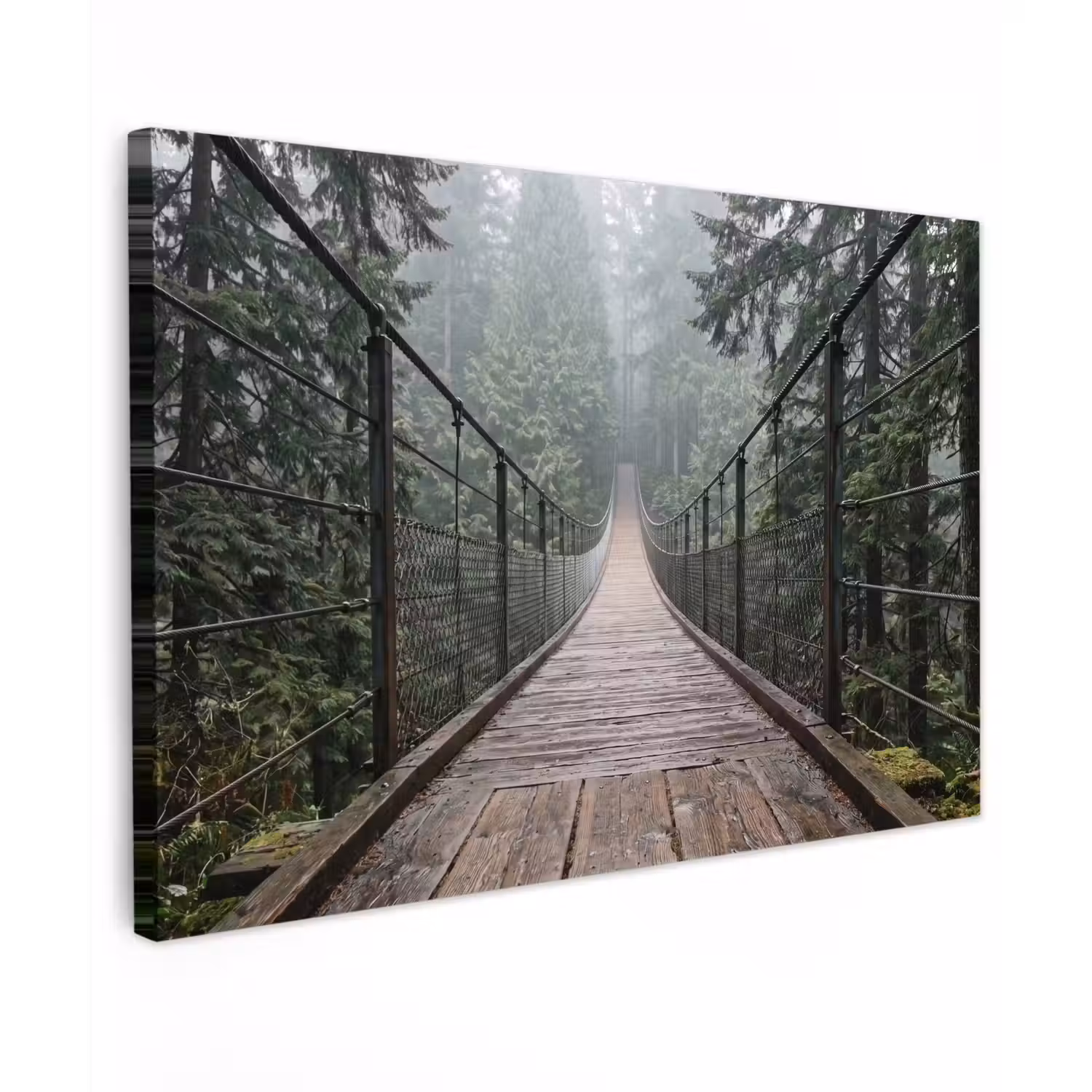 Brug - Bos - Mist - Natuur Tuinposter op houten frame 2 cm dik klein -3d