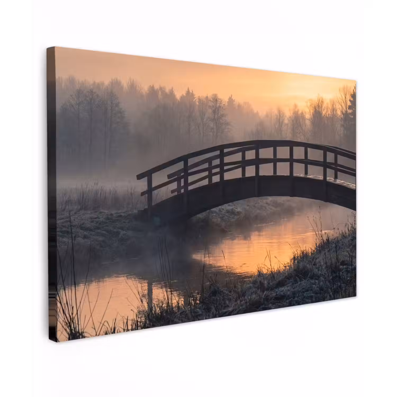 Brug - Mist - Bomen - Water Tuinposter op houten frame 2 cm dik klein -3d