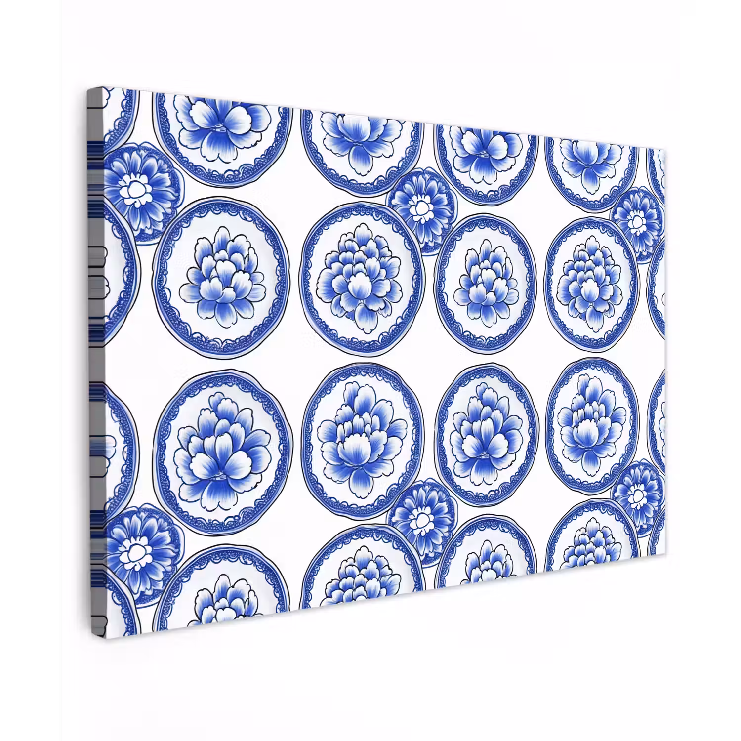 Cirkels - Bloemen - Blauw Tuinposter op houten frame 2 cm dik klein 845 -3d