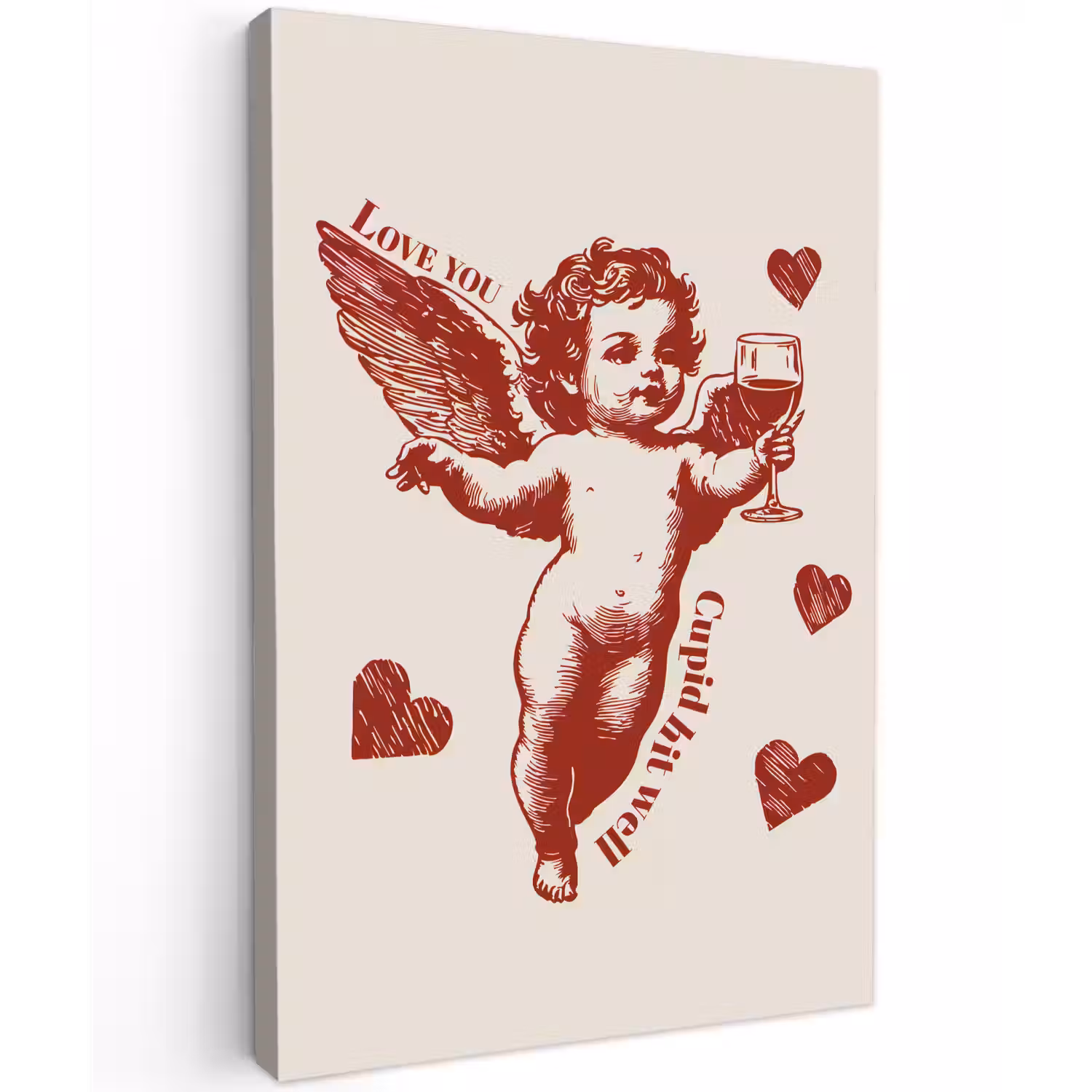 Cupido - Hartjes - Rood - Klassiek Tuinposter op houten frame 2 cm dik klein -3d