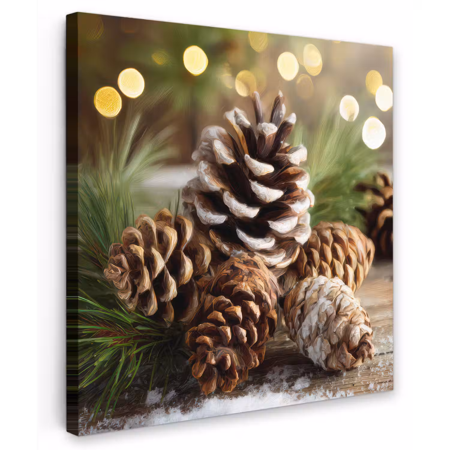 Dennenappels - Kerstsfeer - Bruin - Groen Tuinposter op houten frame 2 cm dik middel -3d