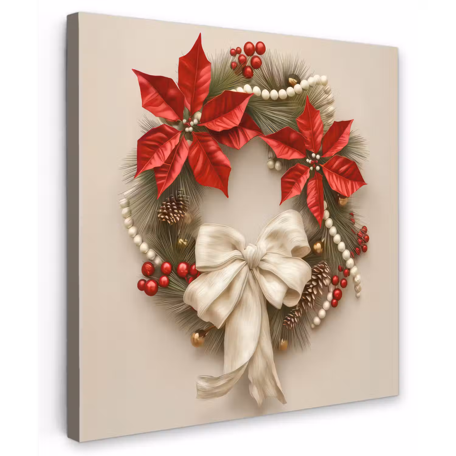 Deurkrans - Strik - Kerst - Rood - Groen Tuinposter op houten frame 2 cm dik middel -3d