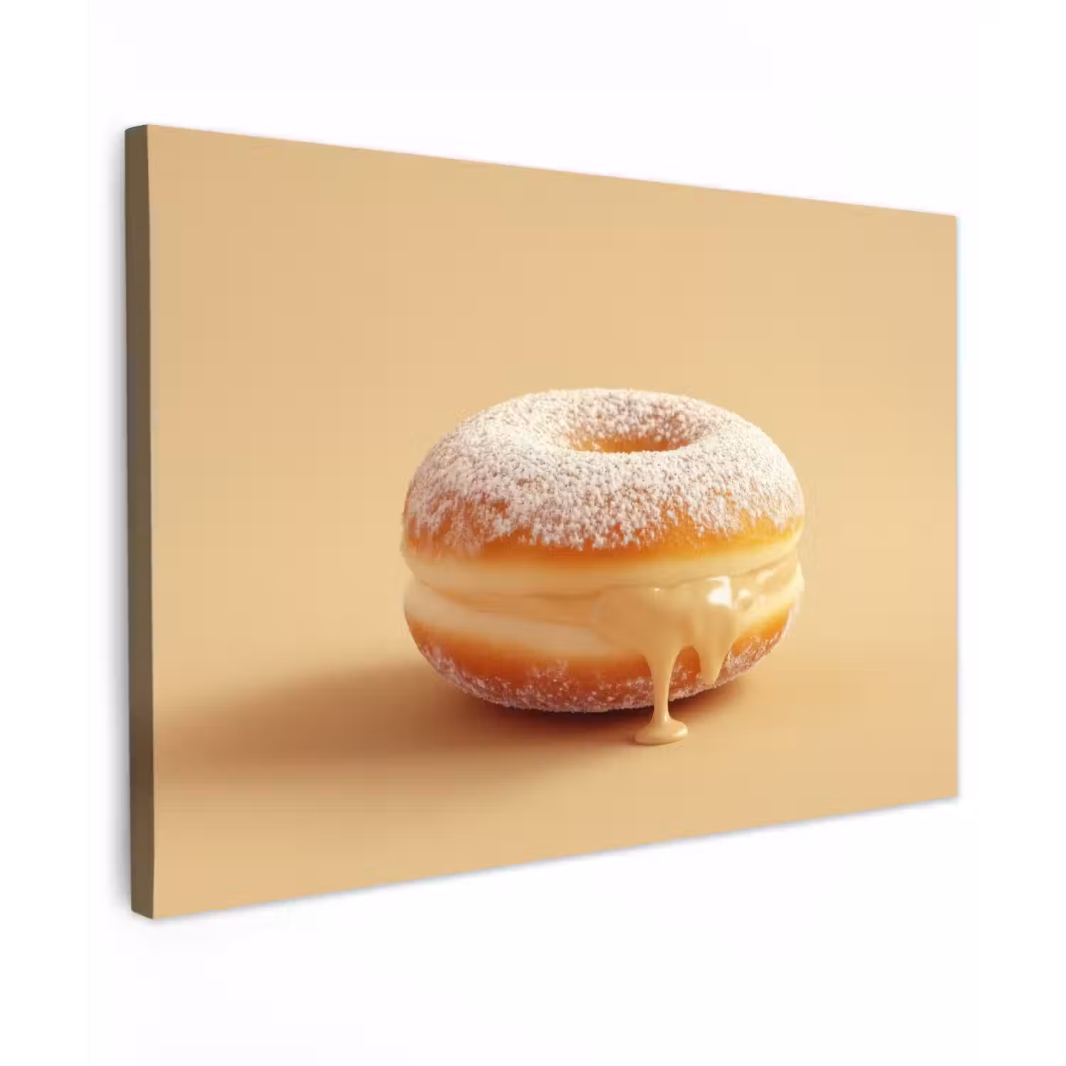 Donut - Romig - Poedersuiker - Beige Tuinposter op houten frame 2 cm dik klein -3d