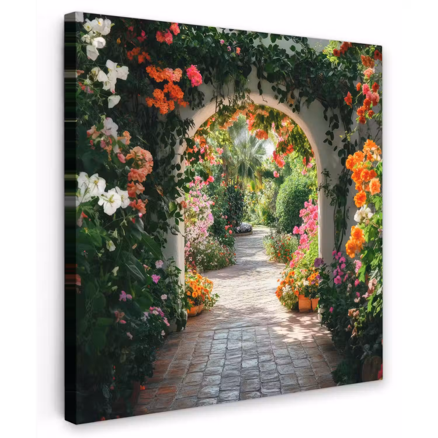 Doorkijk - Bloemen - Natuur - Bloementuin Tuinposter op houten frame 2 cm dik middel -3d
