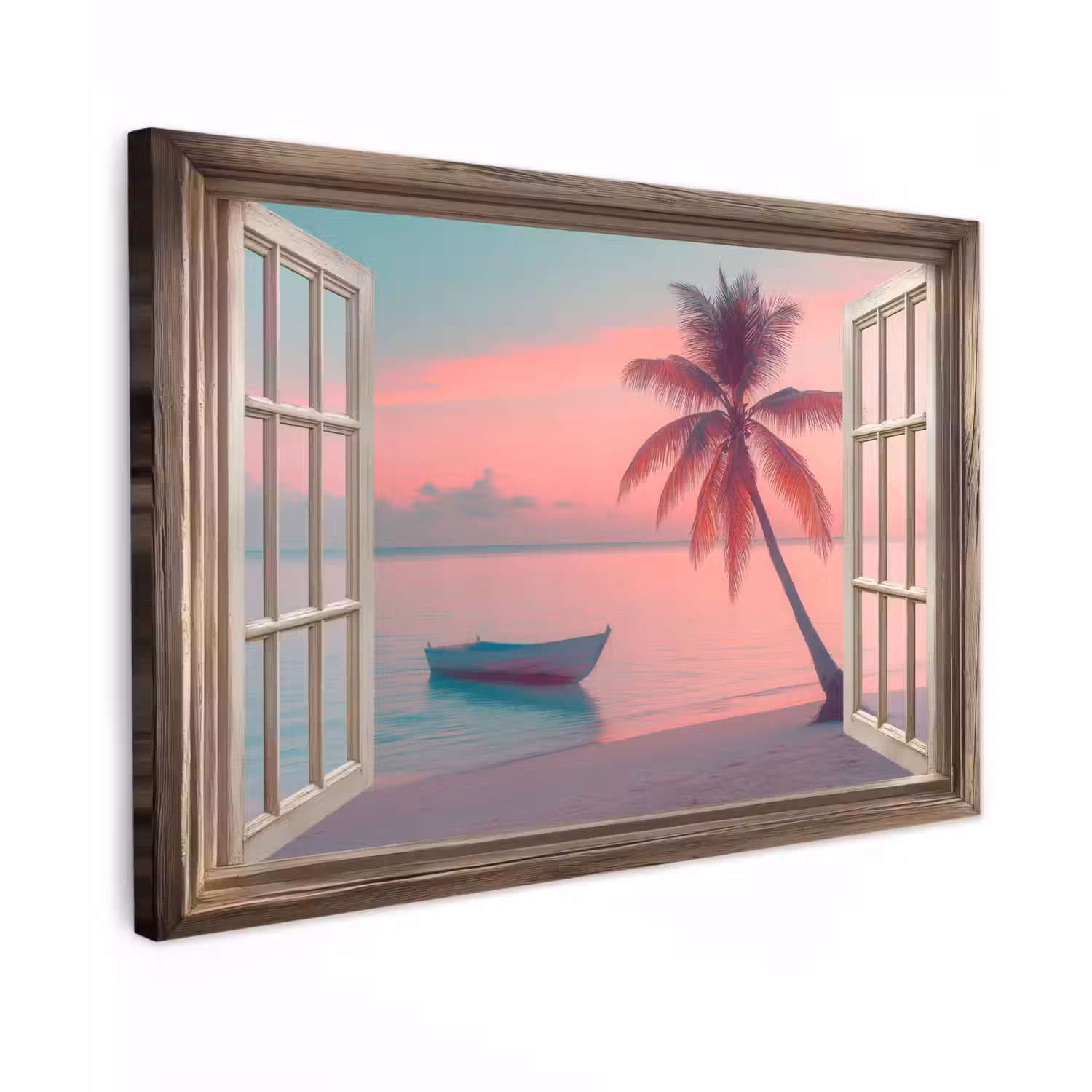 Doorkijk - Strand - Palmboom - Tropisch Tuinposter op houten frame 2 cm dik klein -3d