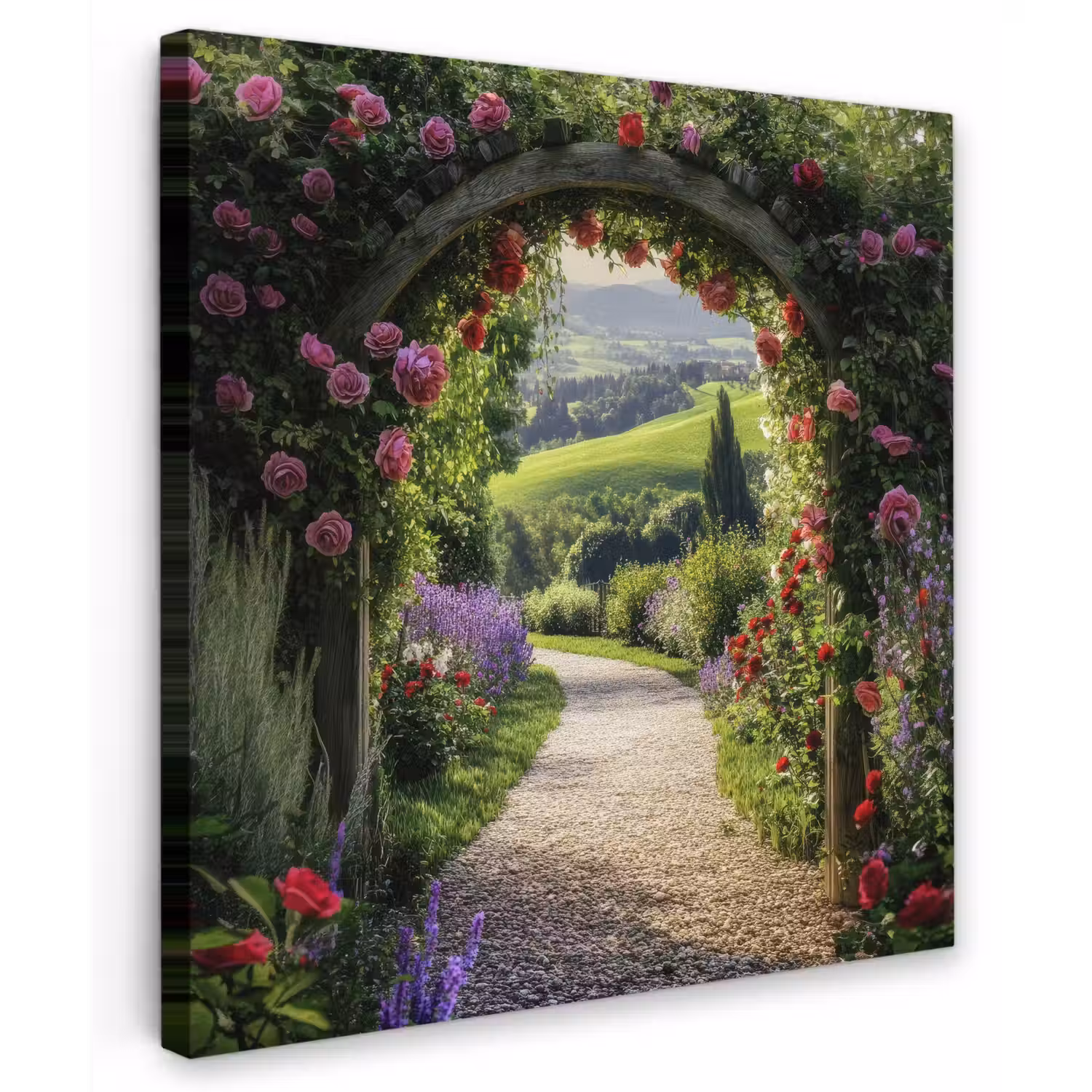 Doorkijk - Tuinboog - Bloemen - Natuur - Pad Tuinposter op houten frame 2 cm dik middel -3d