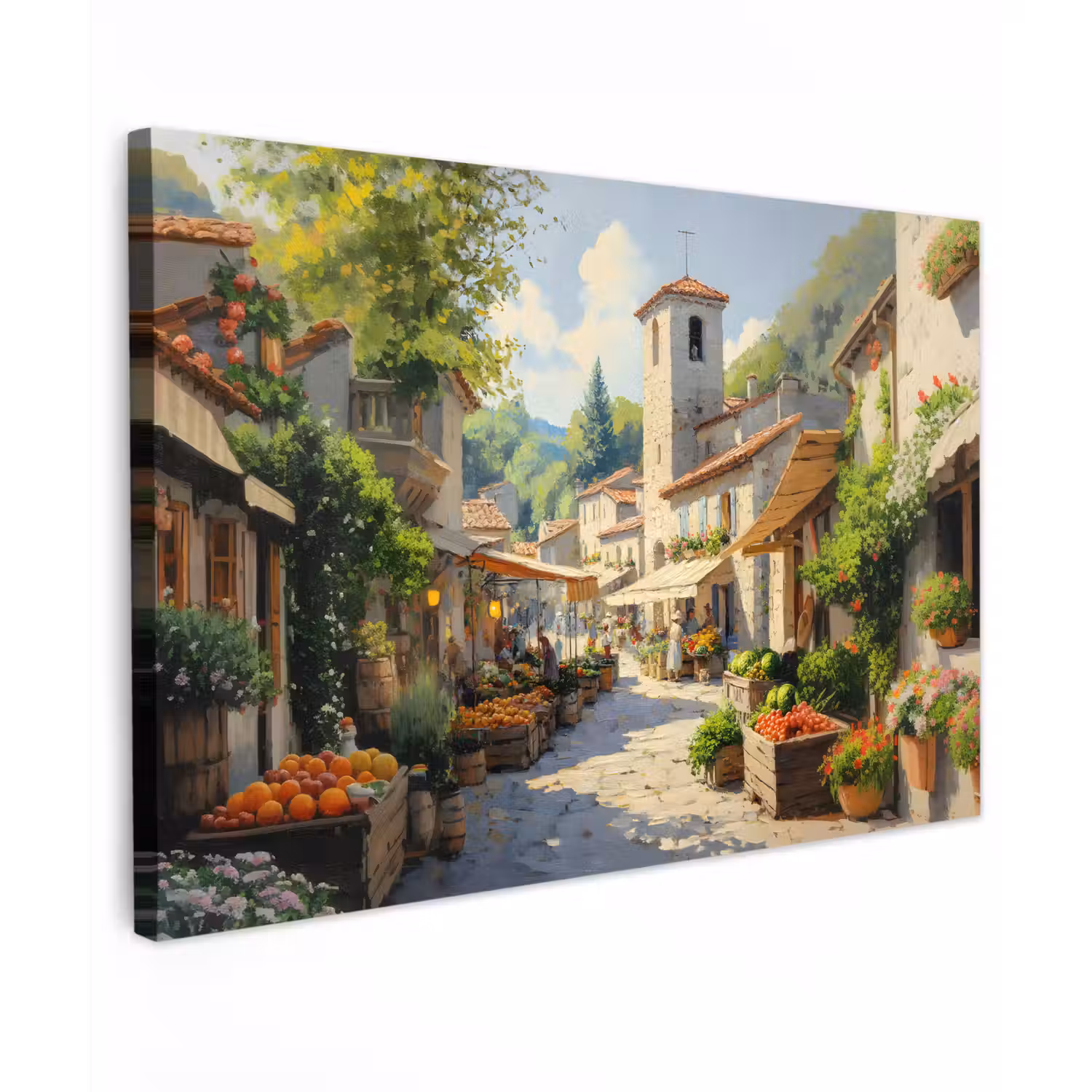 Dorp - Zon - Kraampjes - Huizen Tuinposter op houten frame 2 cm dik klein -3d