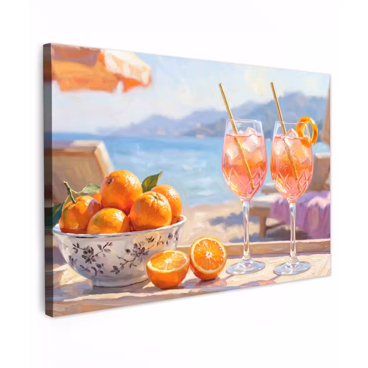 Drank - Glazen - Strand - Zomer - Oranje Tuinposter op houten frame 2 cm dik klein -3d