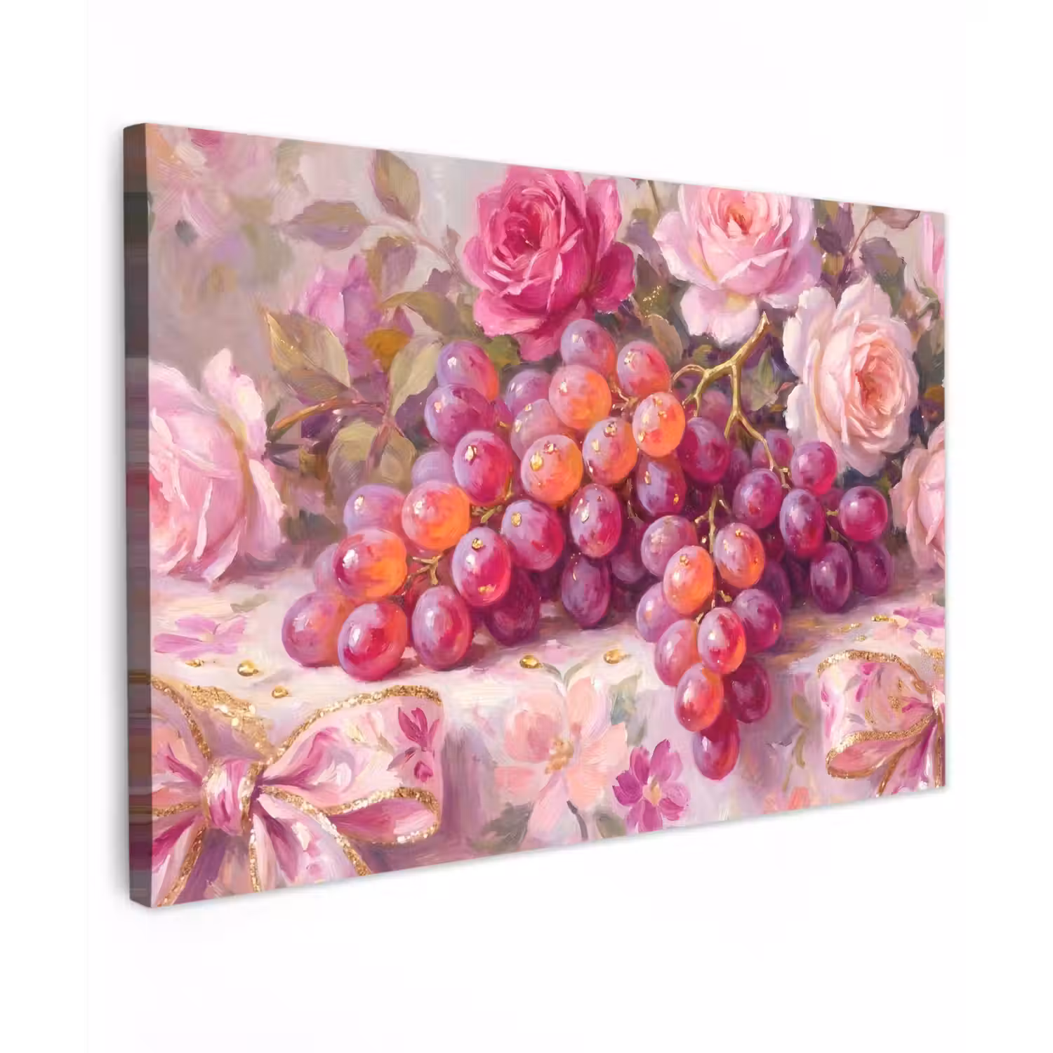 Eten - Bloemen - Stilleven - Roze - Goud Tuinposter op houten frame 2 cm dik klein -3d