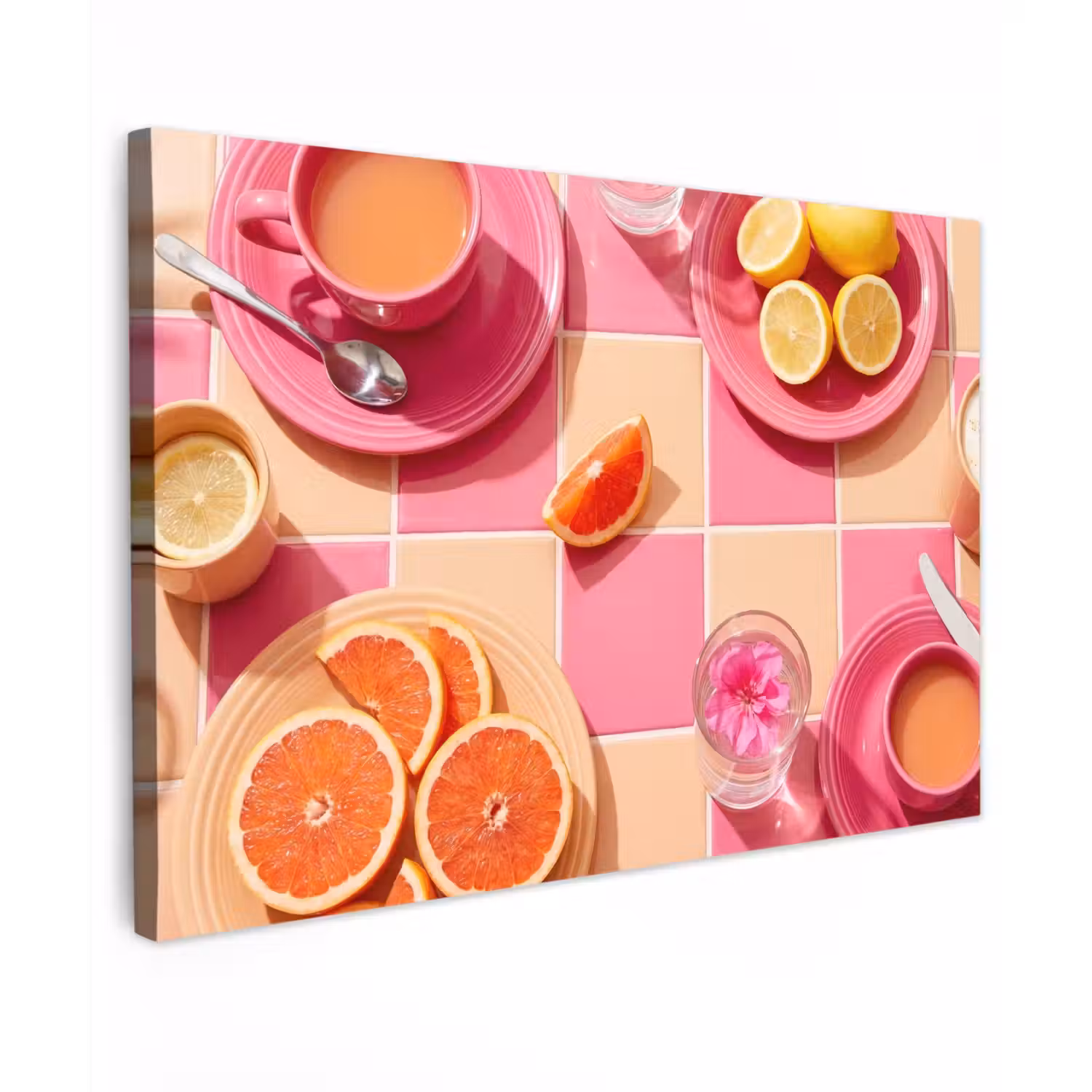 Eten - Citrusvruchten - Stillevens - Roze - Oranje Tuinposter op houten frame 2 cm dik klein -3d