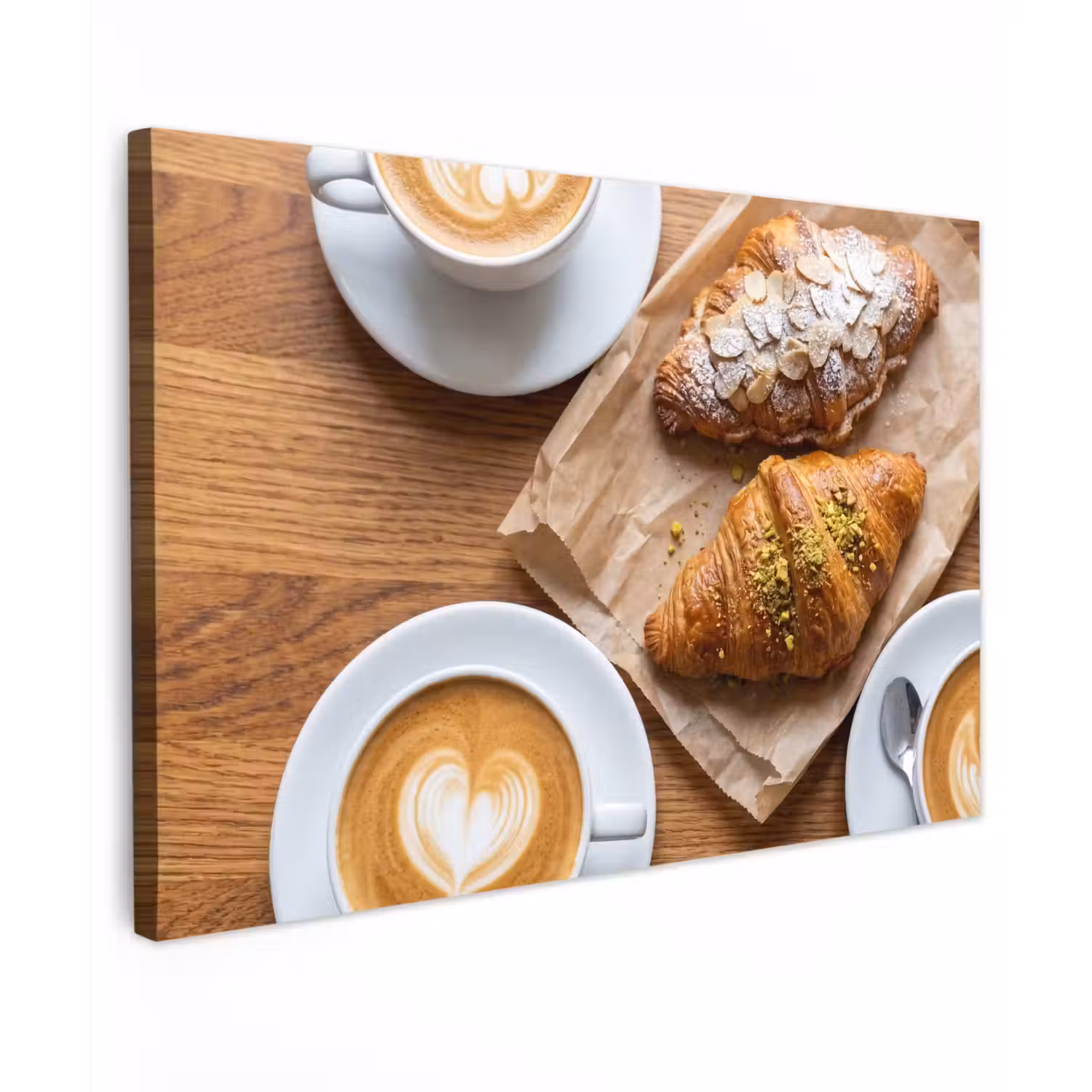 Eten - Croissant - Koffie - Ontbijt - Modern Tuinposter op houten frame 2 cm dik klein -3d