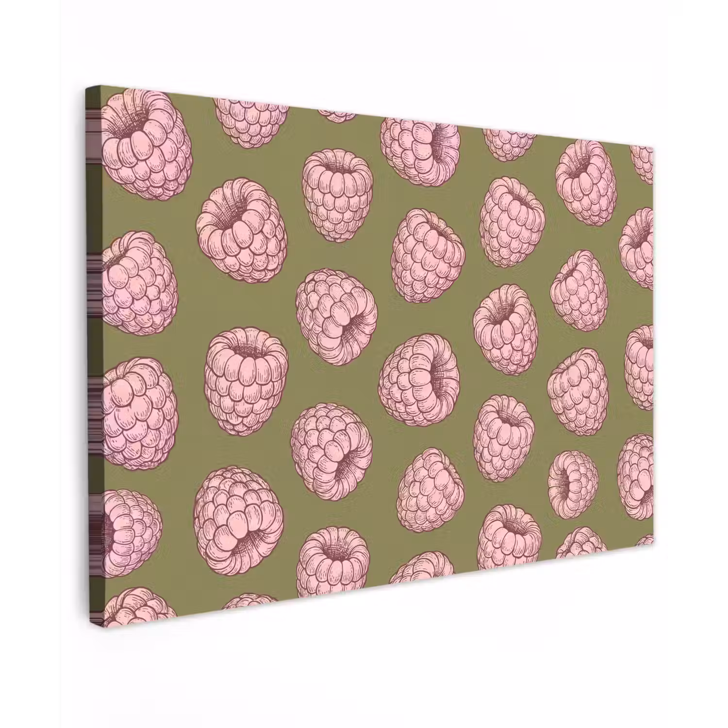 Eten - Patroon - Illustratie - Roze - Groen Tuinposter op houten frame 2 cm dik klein -3d