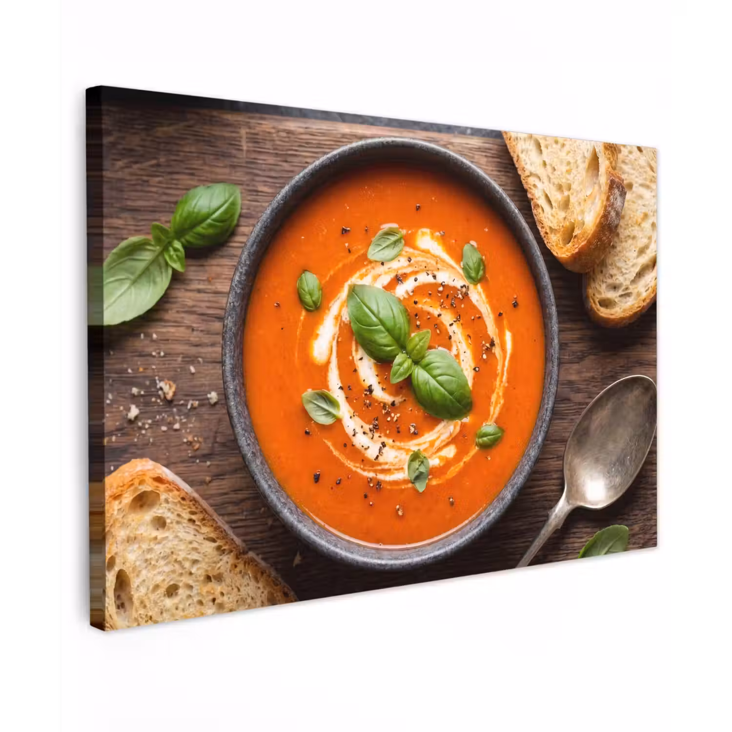 Eten - Soep - Basilicum - Rustiek - Rood Tuinposter op houten frame 2 cm dik klein -3d