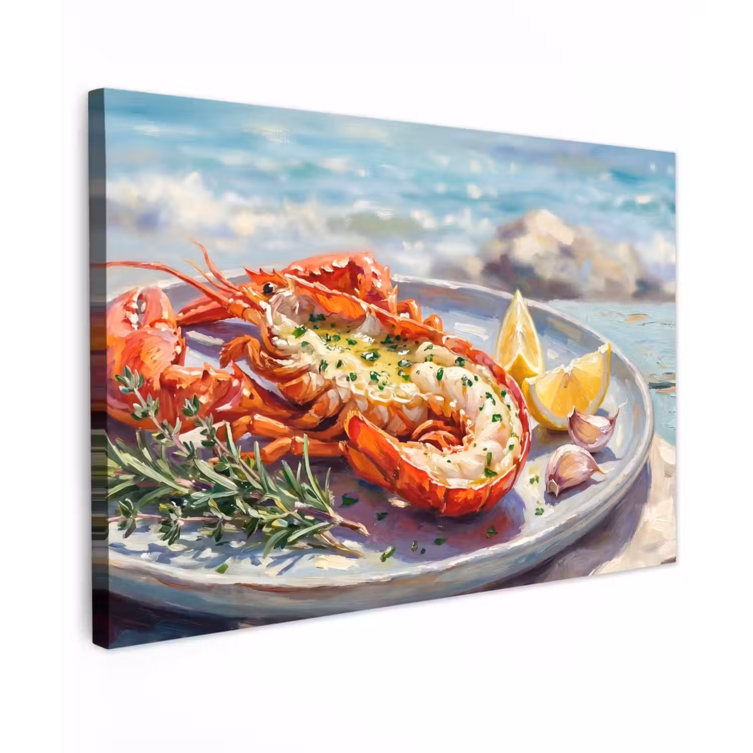 Eten - Zee - Kust - Modern - Blauw Tuinposter op houten frame 2 cm dik klein -3d