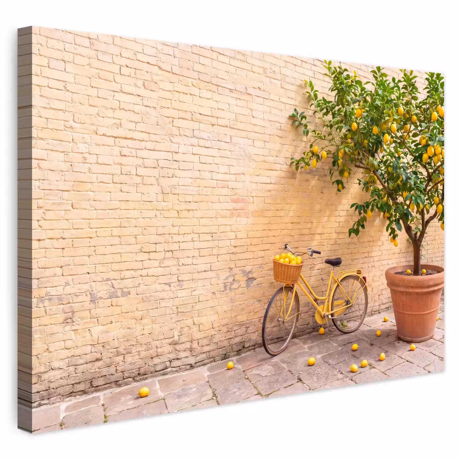 Fiets - Mand - Eten - Geel - Zomer Tuinposter op houten frame 2 cm dik klein -3d