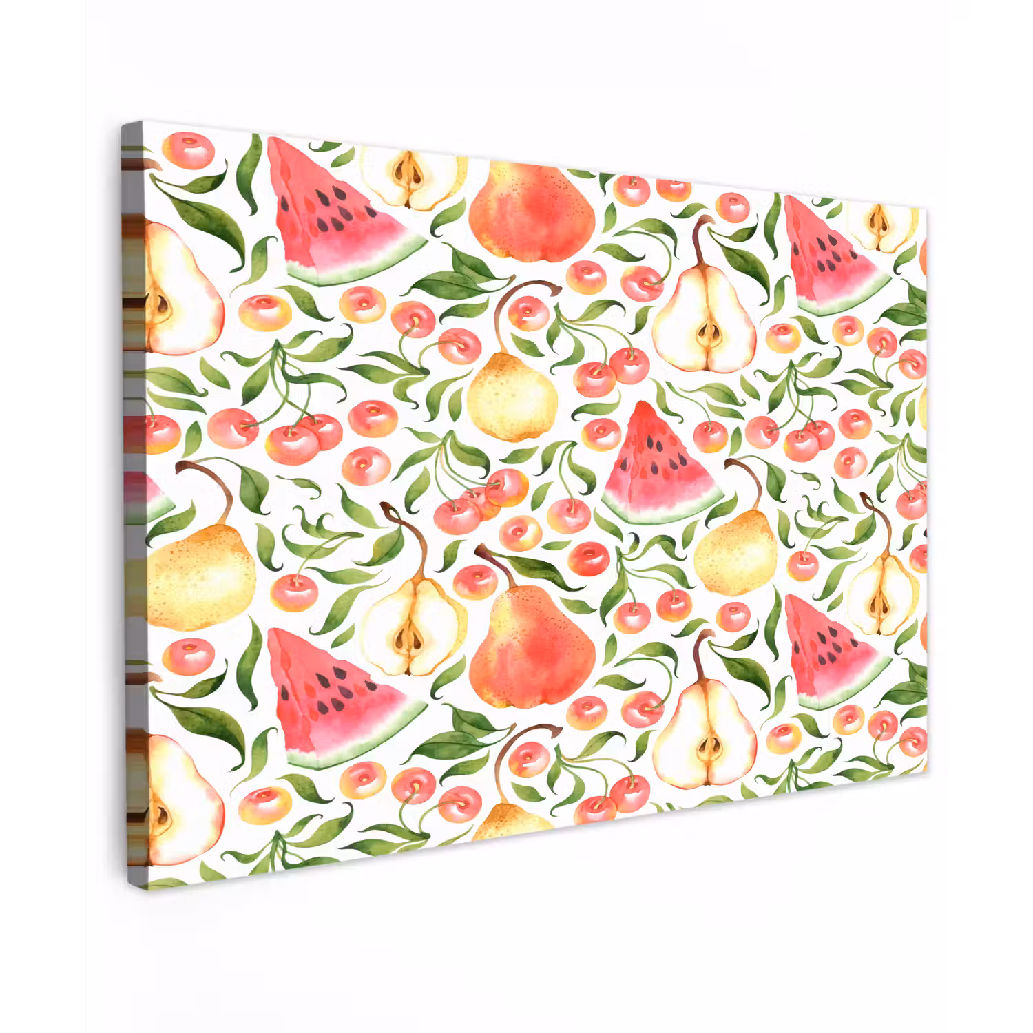 Fruit - Watermeloen - Kersen - Peer Tuinposter op houten frame 2 cm dik klein 845 -3d
