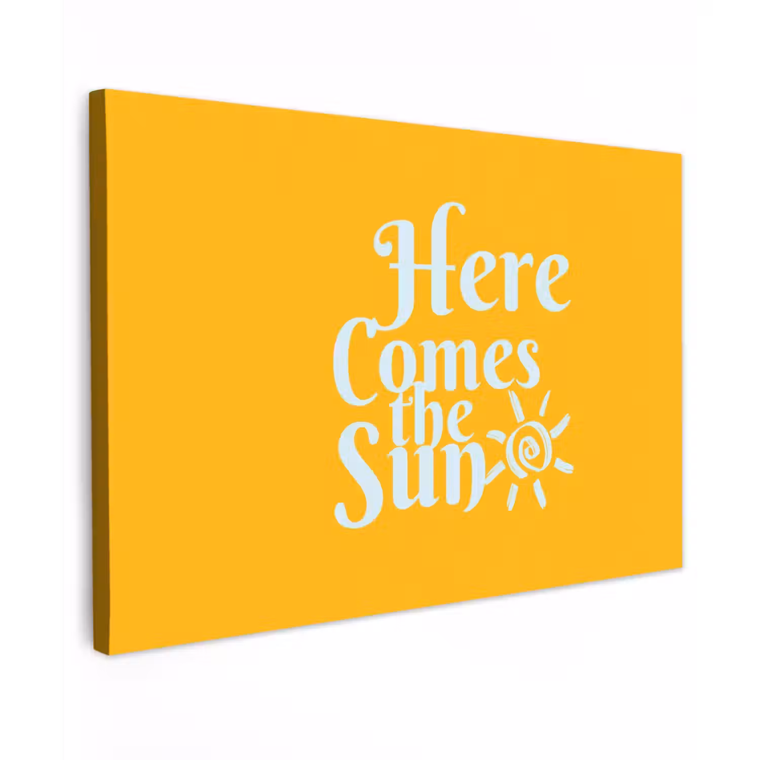 Geel - Blauw - Here comes the sun Tuinposter op houten frame 2 cm dik klein -3d