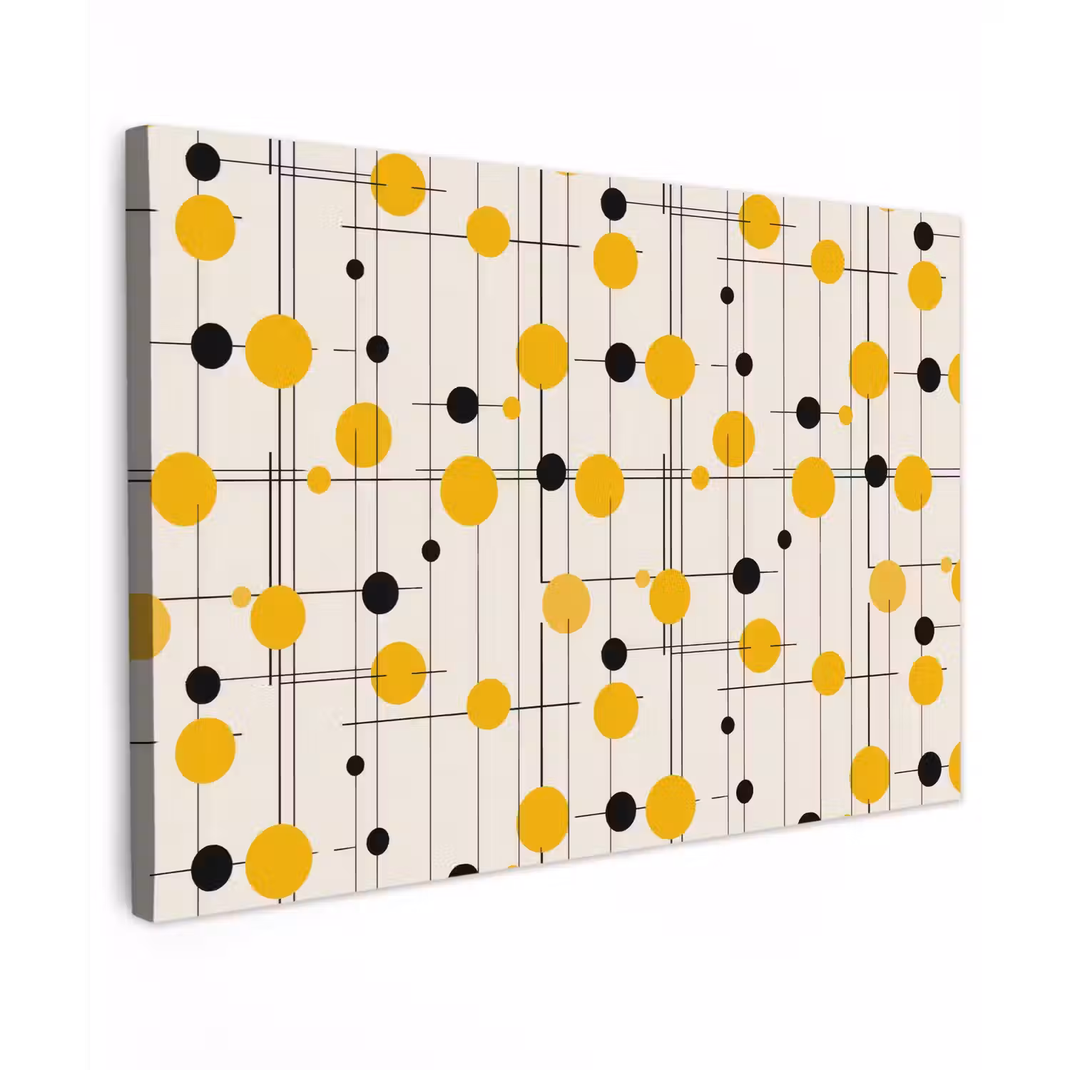 Geometrisch - Retro - Lijnen - Okergeel - Zwart Tuinposter op houten frame 2 cm dik klein 845 -3d