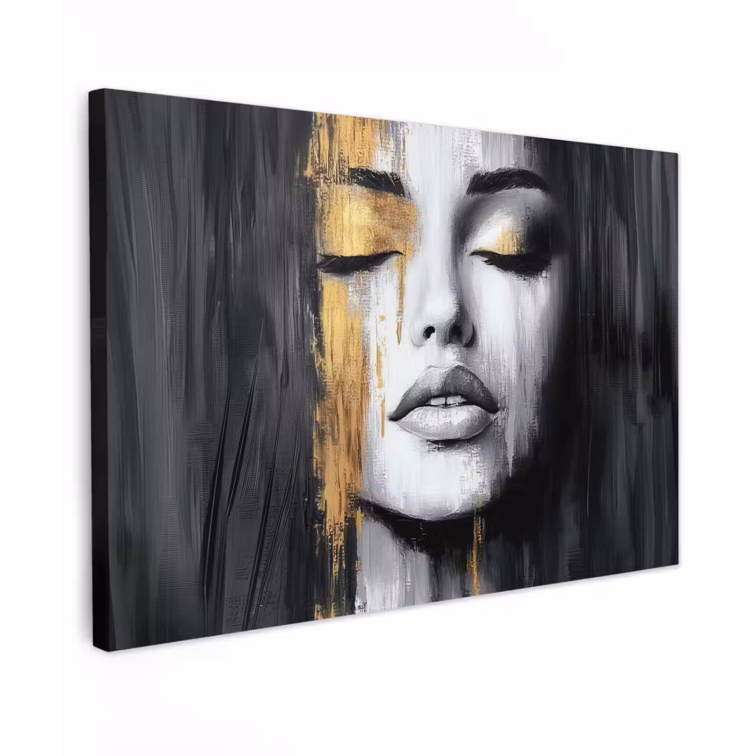 Gezicht - Vrouw - Penseelstreken - Abstract Tuinposter op houten frame 2 cm dik klein -3d